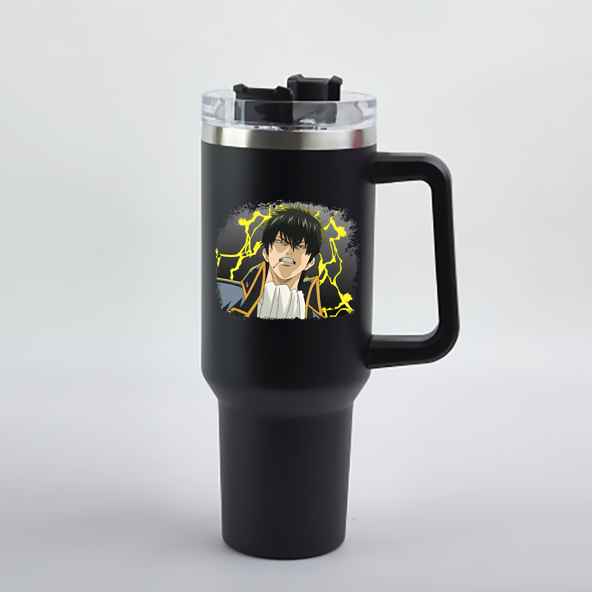 （画像用） ぎんたま 坂田銀時（さかたぎんとき） 神楽 志村新八（しむら しんぱち） GINTAMA Sakata Gintoki Kagura Shimura Shinpachi 1200mL車用タンブラー - クリスタルステッカー（プラスチックストロー付き）