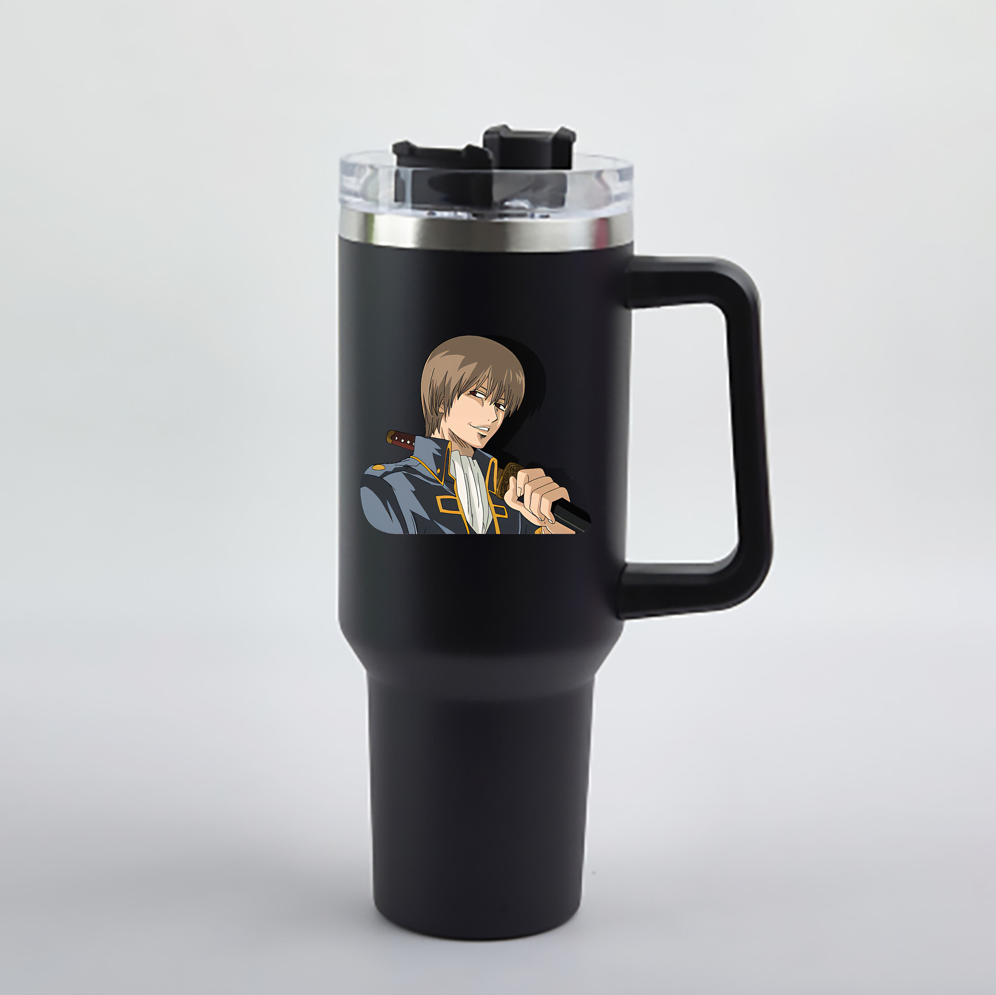 （画像用） ぎんたま 坂田銀時（さかたぎんとき） 神楽 志村新八（しむら しんぱち） GINTAMA Sakata Gintoki Kagura Shimura Shinpachi 1200mL車用タンブラー - クリスタルステッカー（プラスチックストロー付き）