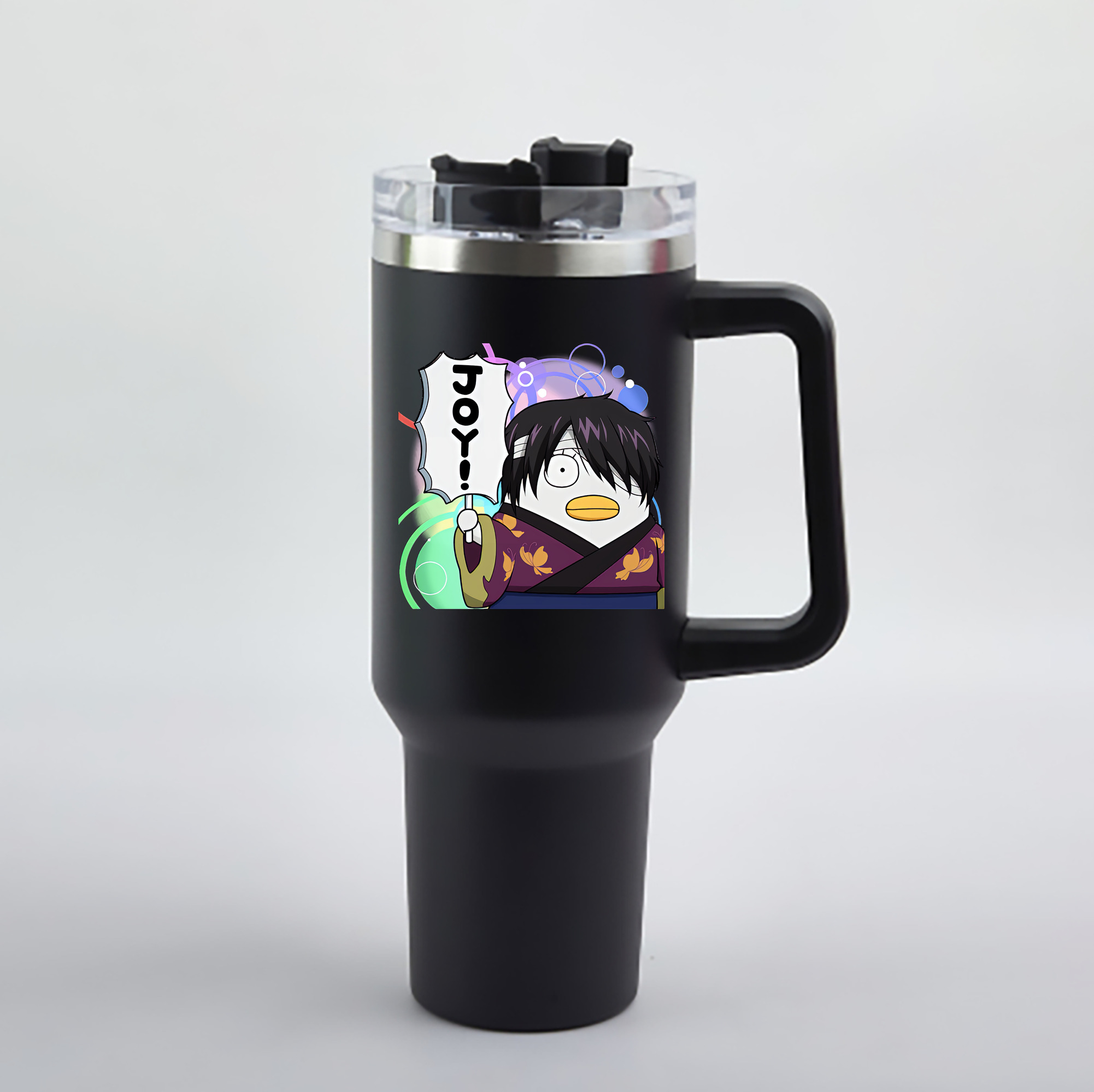 （画像用） ぎんたま 坂田銀時（さかたぎんとき） 神楽 志村新八（しむら しんぱち） GINTAMA Sakata Gintoki Kagura Shimura Shinpachi 1200mL車用タンブラー - クリスタルステッカー（プラスチックストロー付き）