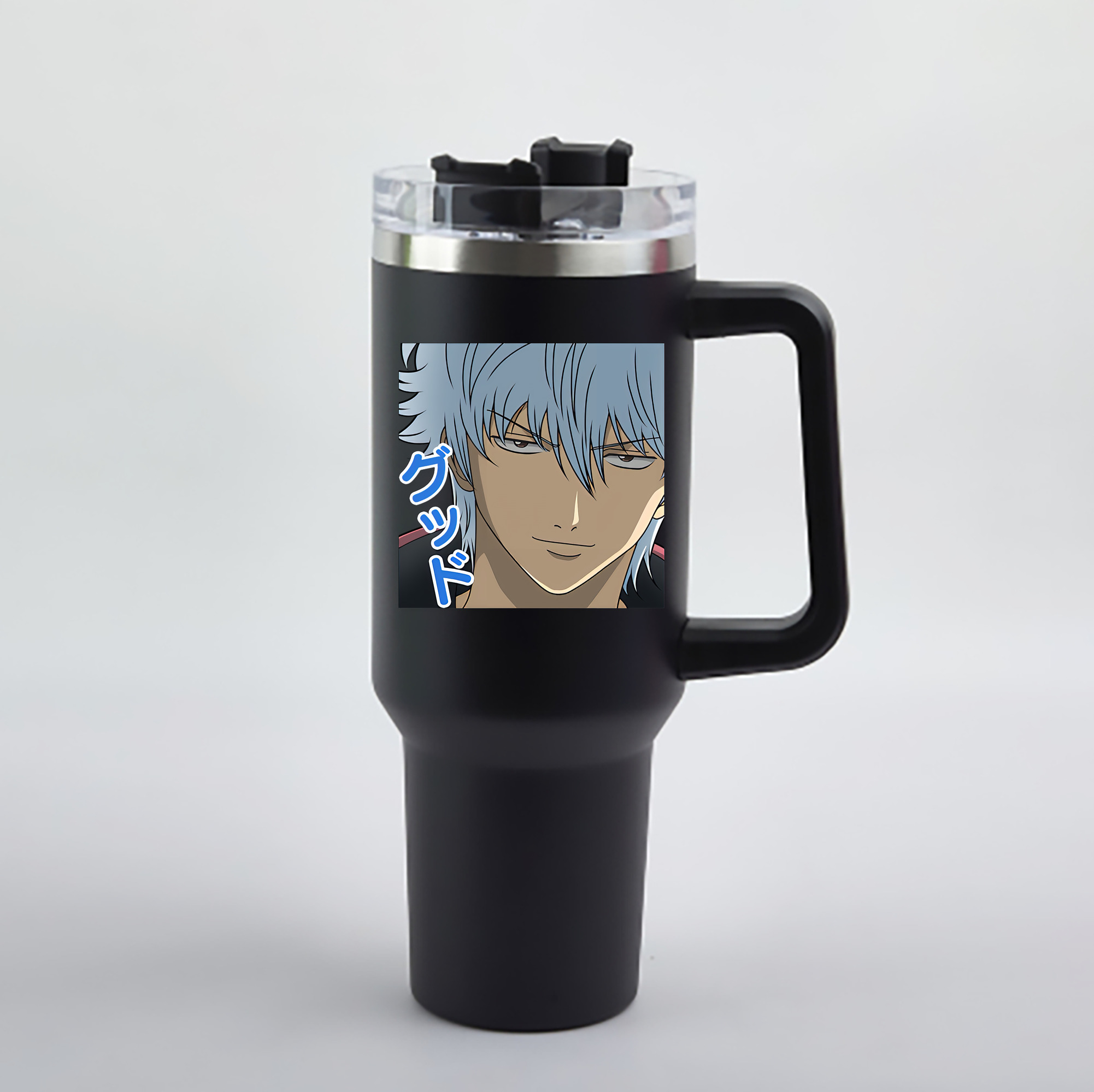 （画像用） ぎんたま 坂田銀時（さかたぎんとき） 神楽 志村新八（しむら しんぱち） GINTAMA Sakata Gintoki Kagura Shimura Shinpachi 1200mL車用タンブラー - クリスタルステッカー（プラスチックストロー付き）