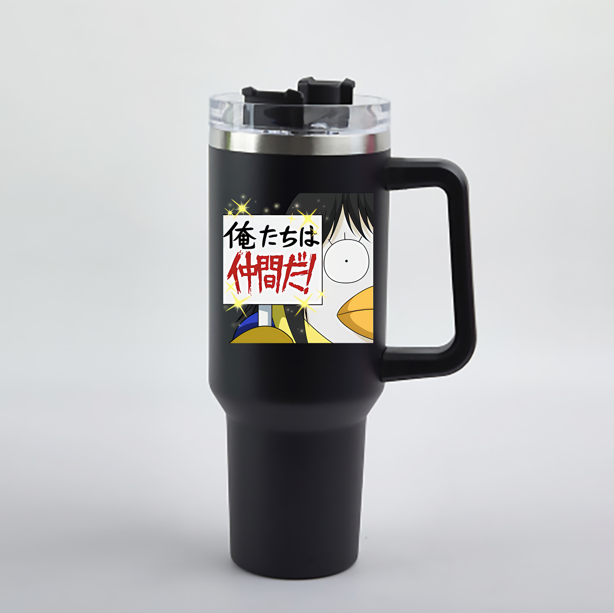 （画像用） ぎんたま 坂田銀時（さかたぎんとき） 神楽 志村新八（しむら しんぱち） GINTAMA Sakata Gintoki Kagura Shimura Shinpachi 1200mL車用タンブラー - クリスタルステッカー（プラスチックストロー付き）
