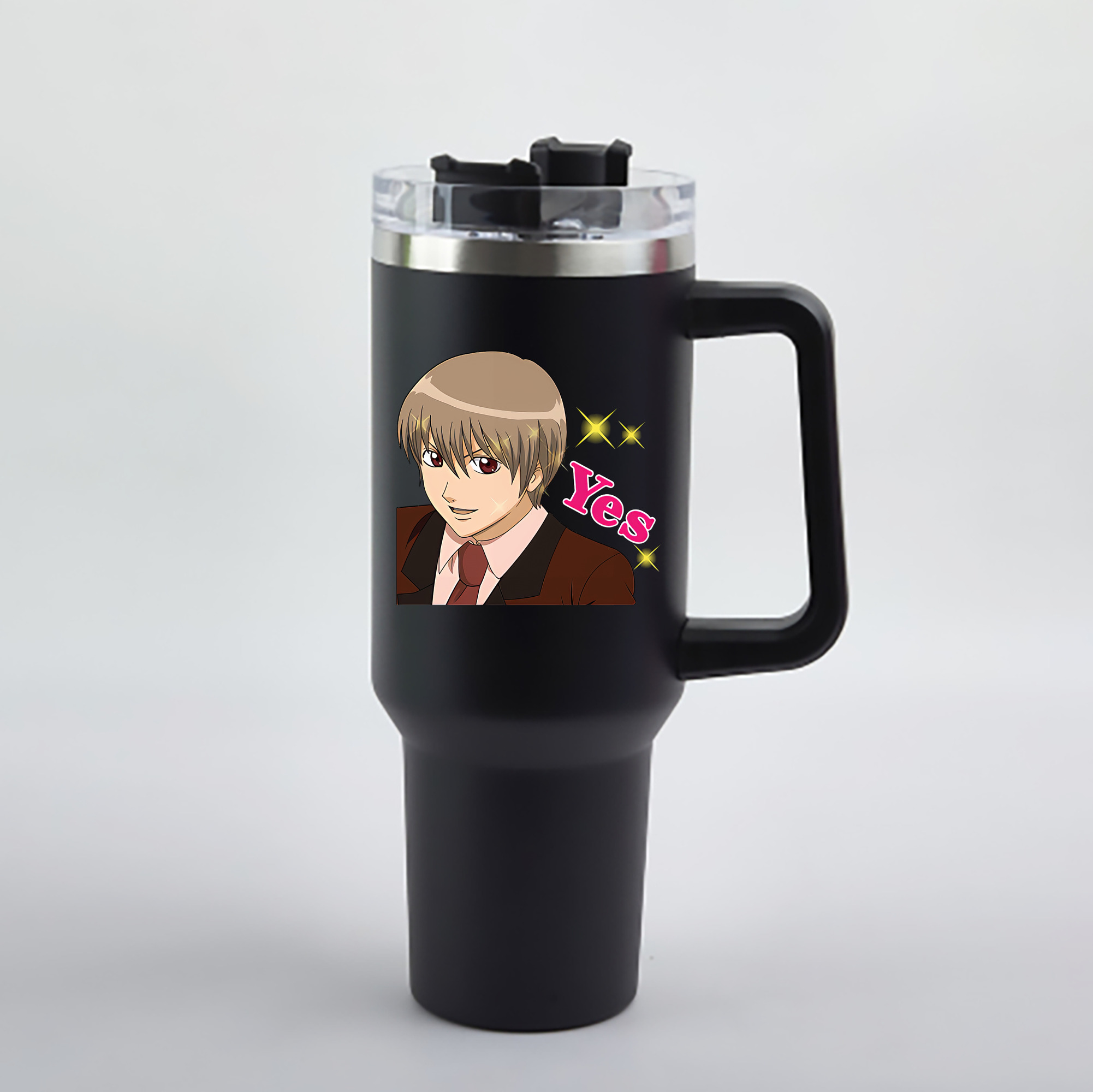 （画像用） ぎんたま 坂田銀時（さかたぎんとき） 神楽 志村新八（しむら しんぱち） GINTAMA Sakata Gintoki Kagura Shimura Shinpachi 1200mL車用タンブラー - クリスタルステッカー（プラスチックストロー付き）