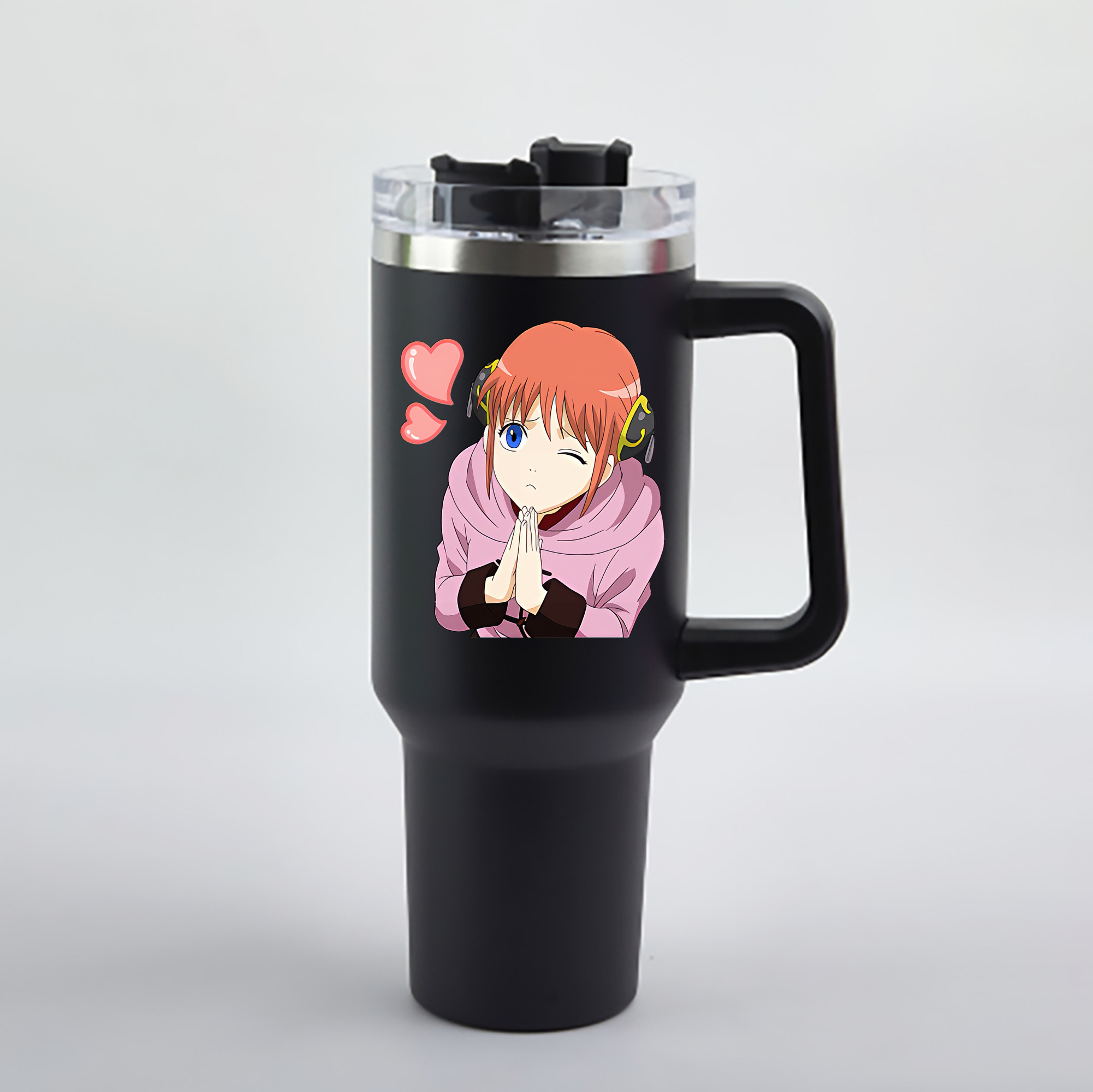 （画像用） ぎんたま 坂田銀時（さかたぎんとき） 神楽 志村新八（しむら しんぱち） GINTAMA Sakata Gintoki Kagura Shimura Shinpachi 1200mL車用タンブラー - クリスタルステッカー（プラスチックストロー付き）