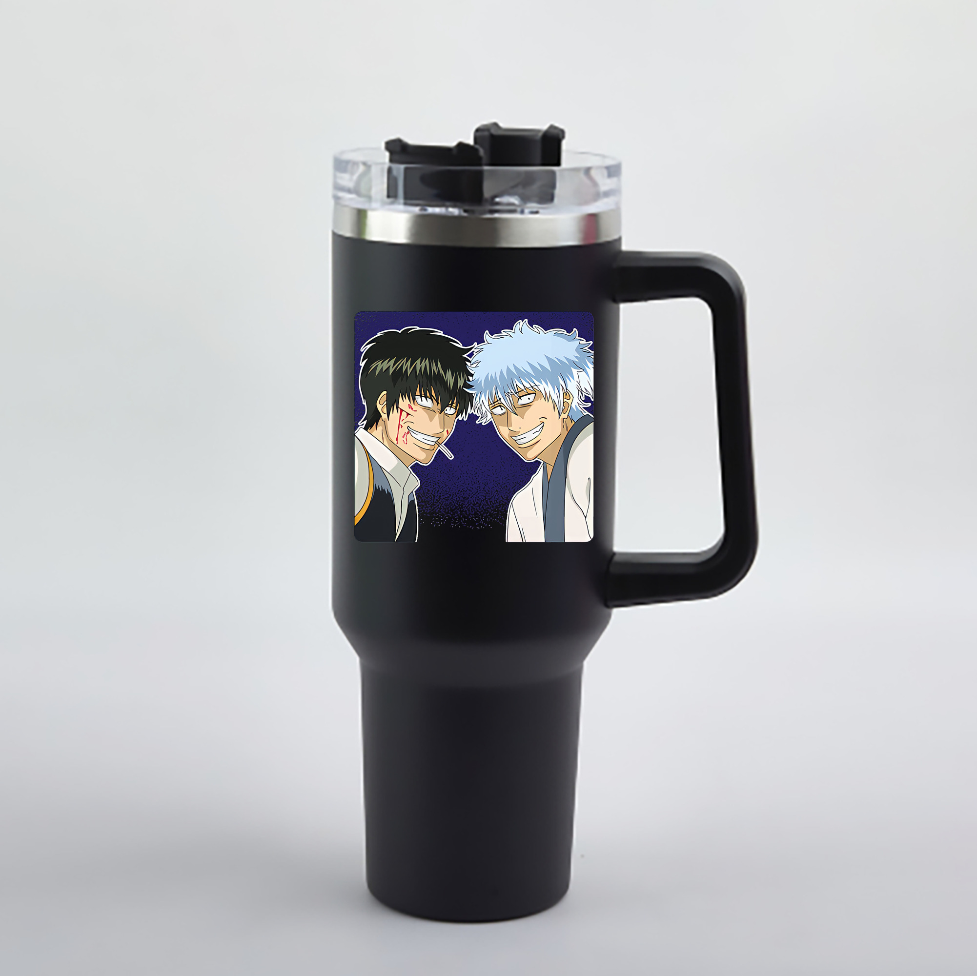 （画像用） ぎんたま 坂田銀時（さかたぎんとき） 神楽 志村新八（しむら しんぱち） GINTAMA Sakata Gintoki Kagura Shimura Shinpachi 1200mL車用タンブラー - クリスタルステッカー（プラスチックストロー付き）