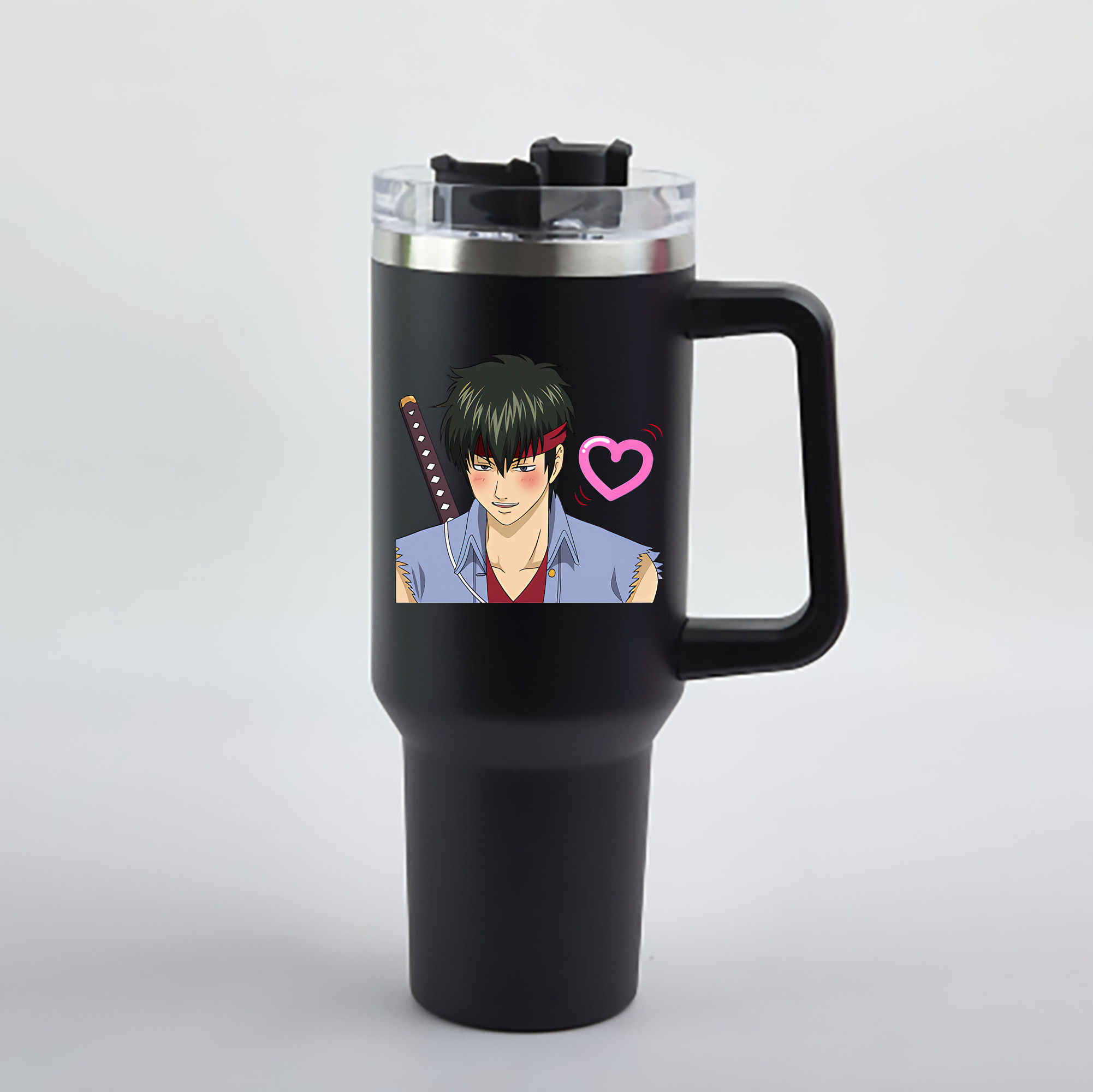 （画像用） ぎんたま 坂田銀時（さかたぎんとき） 神楽 志村新八（しむら しんぱち） GINTAMA Sakata Gintoki Kagura Shimura Shinpachi 1200mL車用タンブラー - クリスタルステッカー（プラスチックストロー付き）