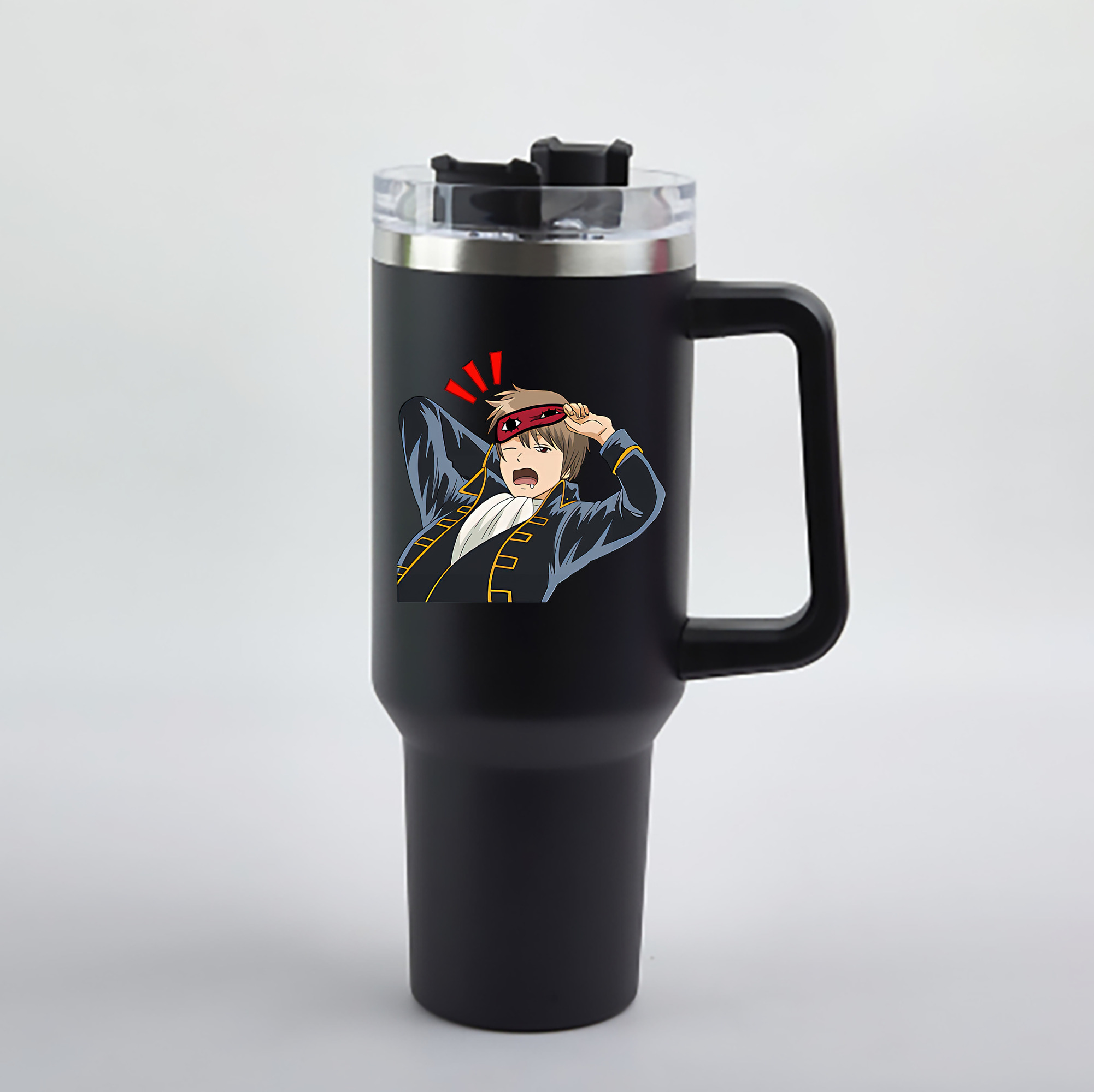 （画像用） ぎんたま 坂田銀時（さかたぎんとき） 神楽 志村新八（しむら しんぱち） GINTAMA Sakata Gintoki Kagura Shimura Shinpachi 1200mL車用タンブラー - クリスタルステッカー（プラスチックストロー付き）