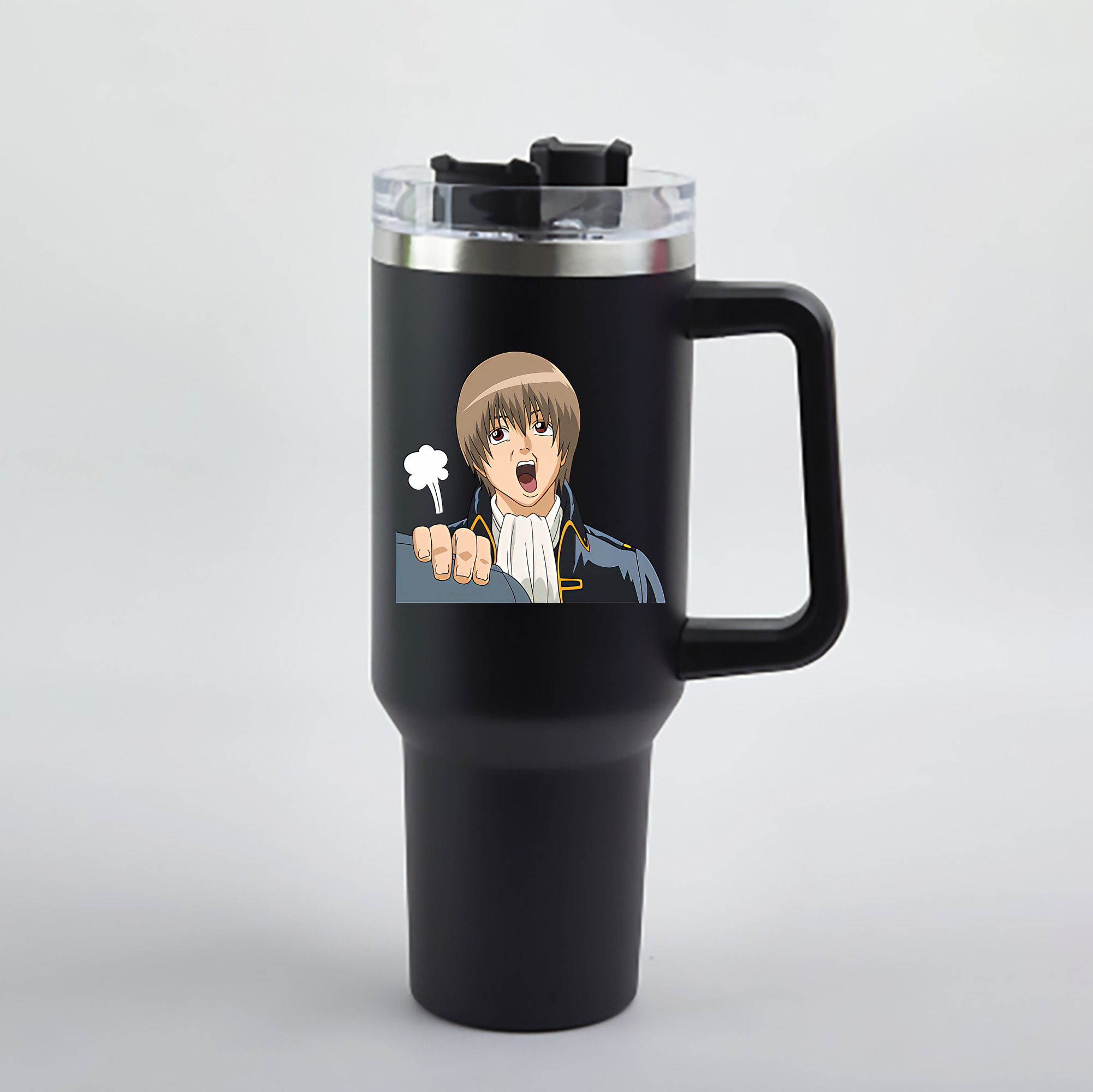 （画像用） ぎんたま 坂田銀時（さかたぎんとき） 神楽 志村新八（しむら しんぱち） GINTAMA Sakata Gintoki Kagura Shimura Shinpachi 1200mL車用タンブラー - クリスタルステッカー（プラスチックストロー付き）