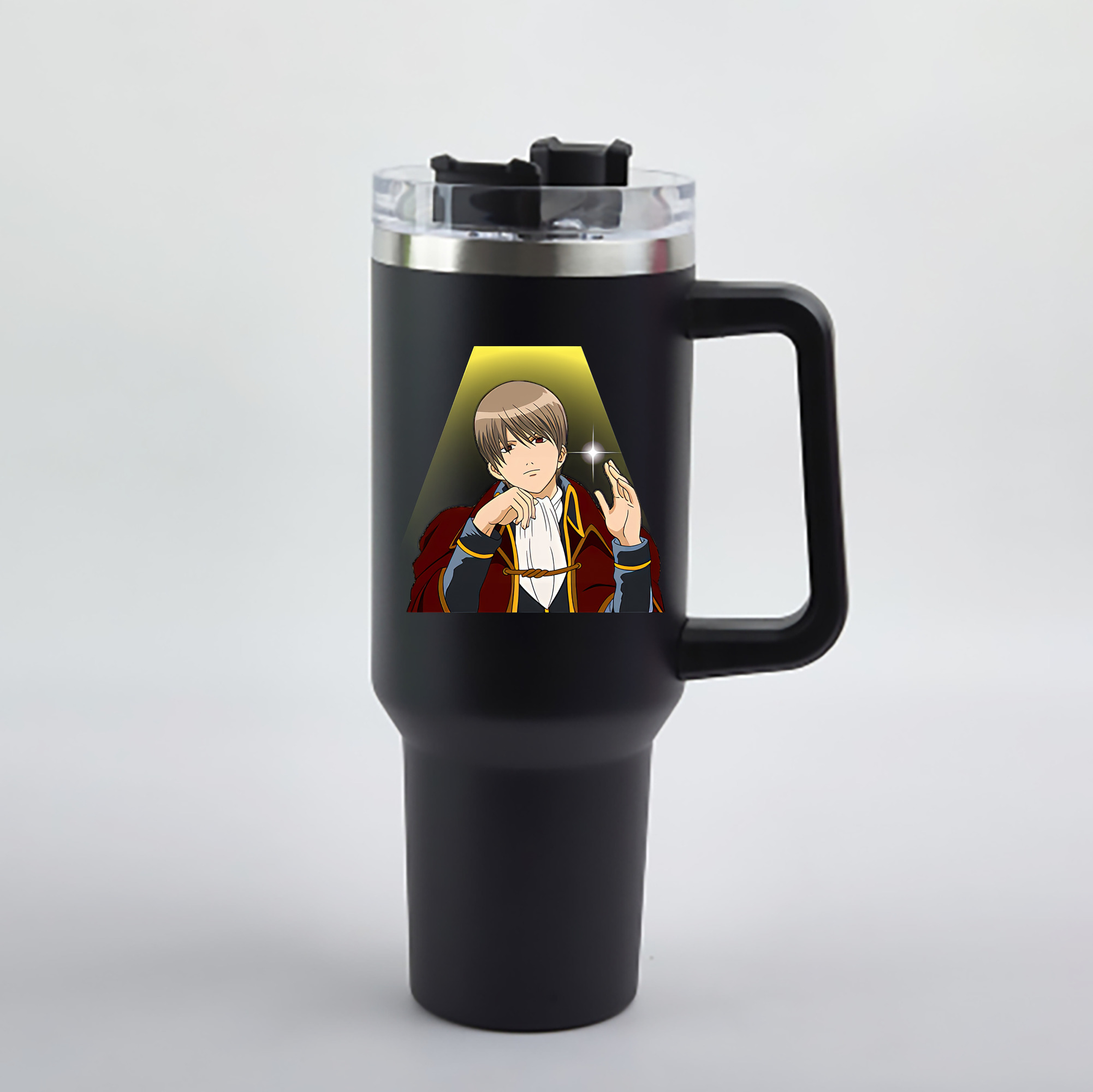 （画像用） ぎんたま 坂田銀時（さかたぎんとき） 神楽 志村新八（しむら しんぱち） GINTAMA Sakata Gintoki Kagura Shimura Shinpachi 1200mL車用タンブラー - クリスタルステッカー（プラスチックストロー付き）