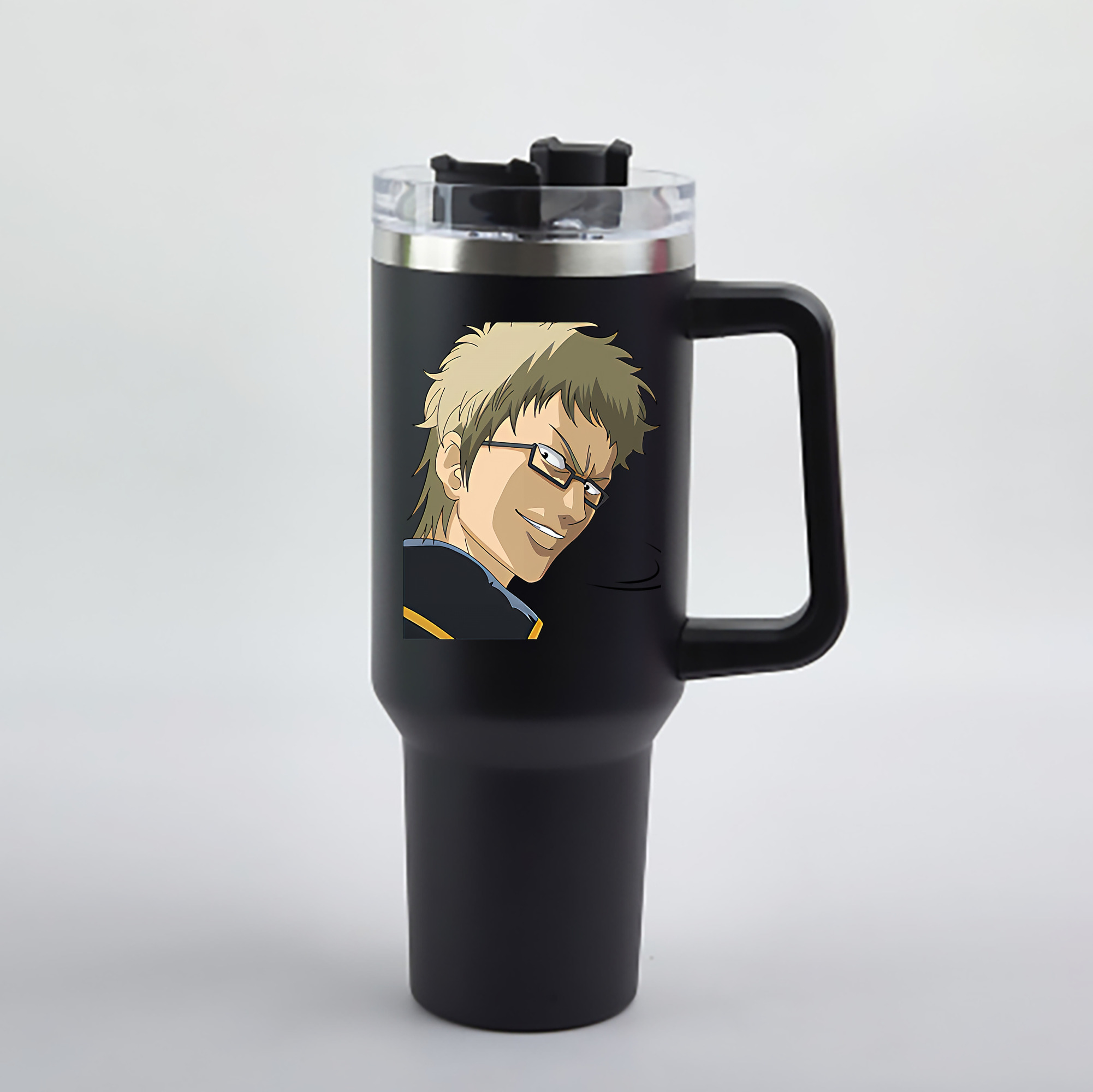 （画像用） ぎんたま 坂田銀時（さかたぎんとき） 神楽 志村新八（しむら しんぱち） GINTAMA Sakata Gintoki Kagura Shimura Shinpachi 1200mL車用タンブラー - クリスタルステッカー（プラスチックストロー付き）