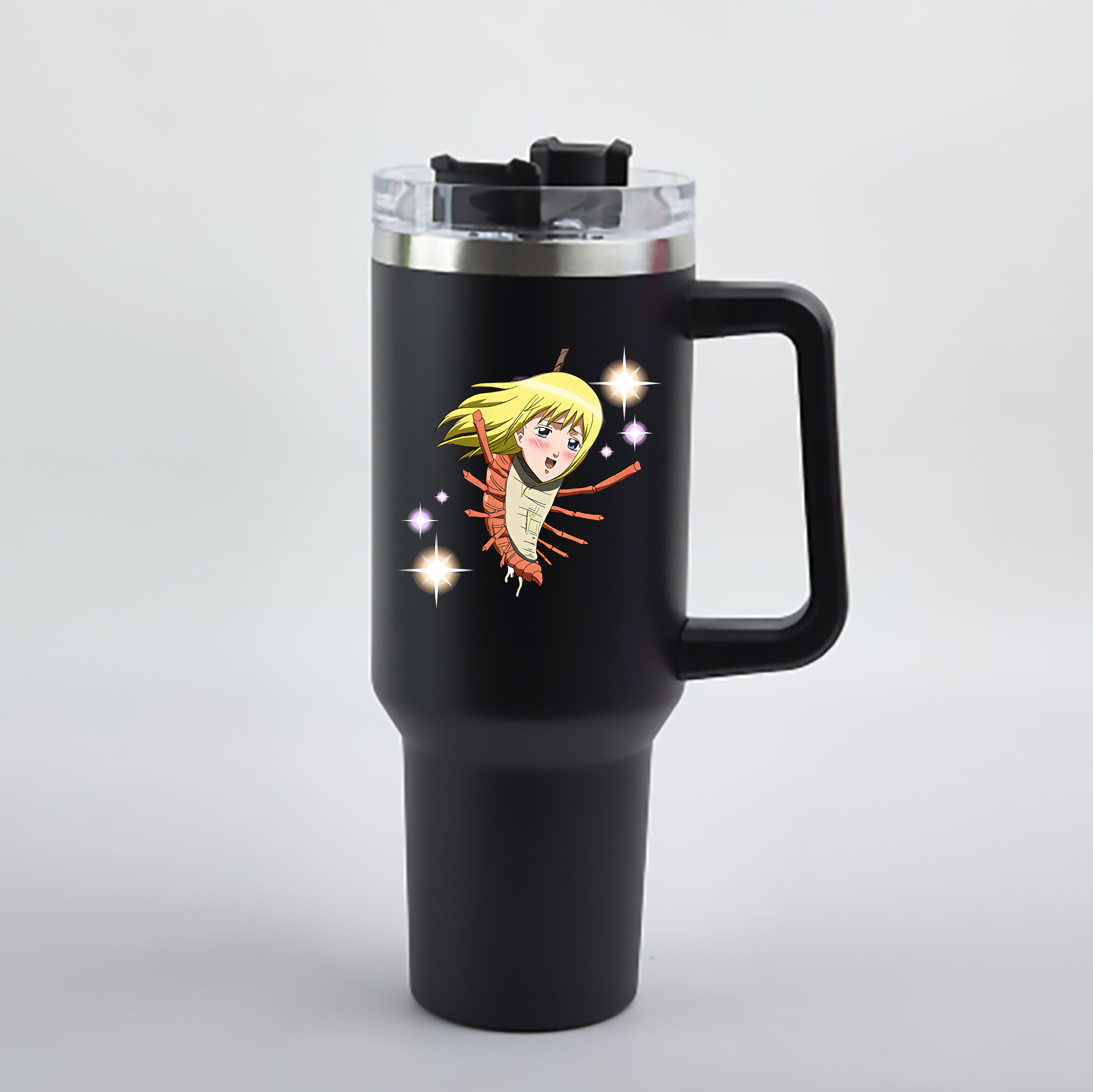 （画像用） ぎんたま 坂田銀時（さかたぎんとき） 神楽 志村新八（しむら しんぱち） GINTAMA Sakata Gintoki Kagura Shimura Shinpachi 1200mL車用タンブラー - クリスタルステッカー（プラスチックストロー付き）