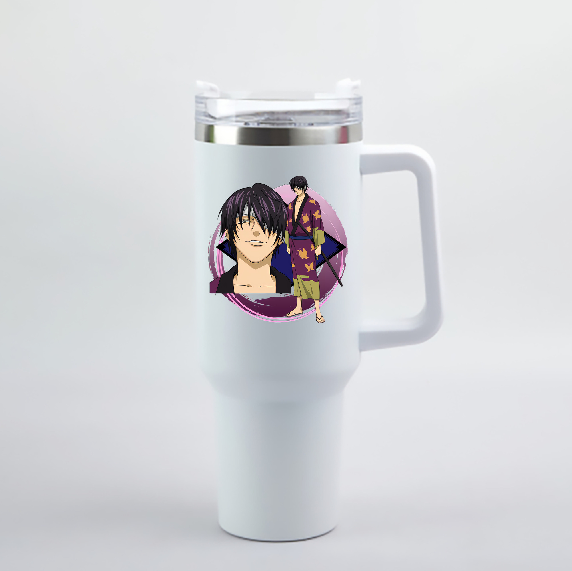 （画像用） ぎんたま 坂田銀時（さかたぎんとき） 神楽 志村新八（しむら しんぱち） GINTAMA Sakata Gintoki Kagura Shimura Shinpachi 1200mL車用タンブラー - クリスタルステッカー（プラスチックストロー付き）