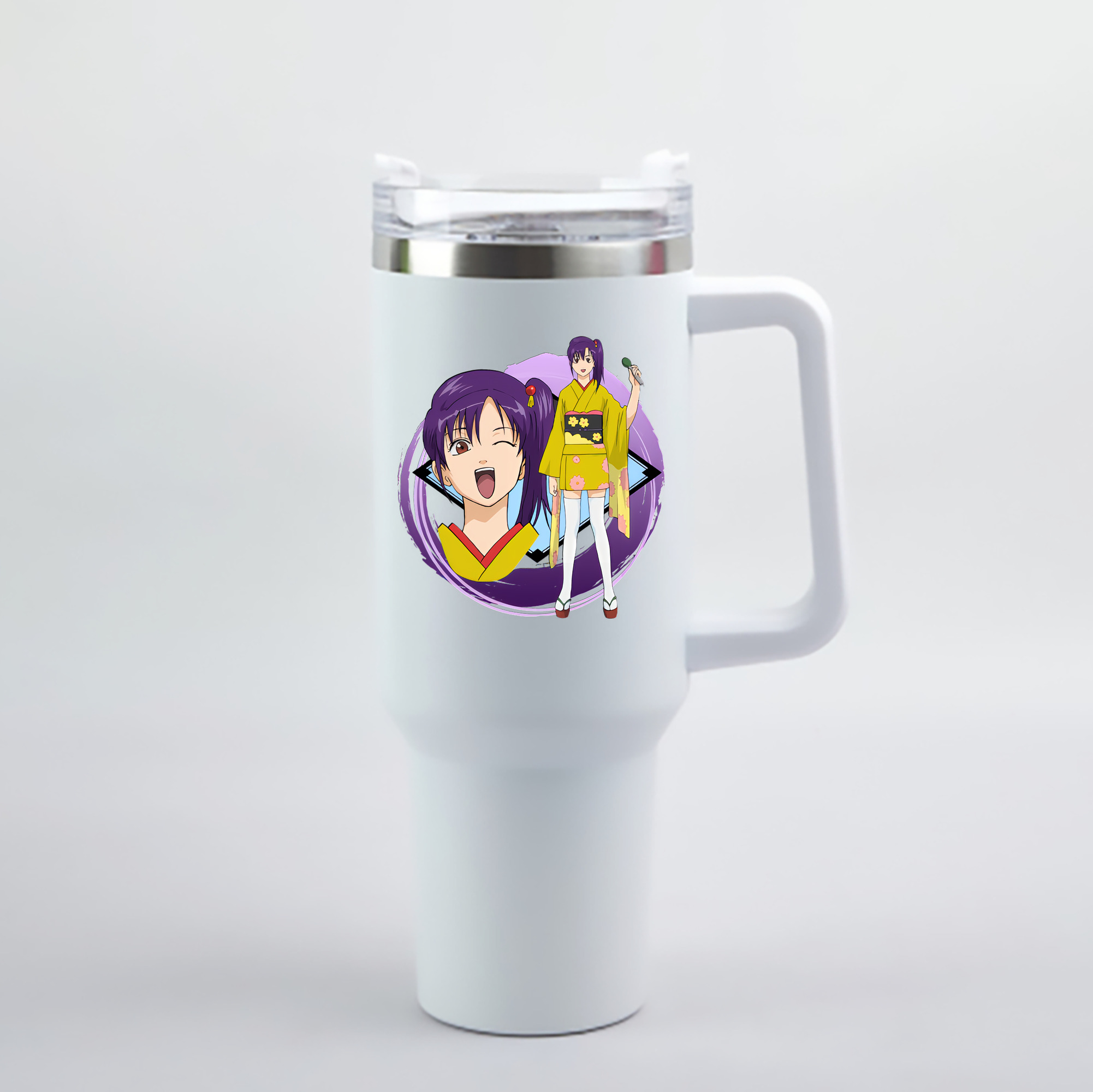 （画像用） ぎんたま 坂田銀時（さかたぎんとき） 神楽 志村新八（しむら しんぱち） GINTAMA Sakata Gintoki Kagura Shimura Shinpachi 1200mL車用タンブラー - クリスタルステッカー（プラスチックストロー付き）