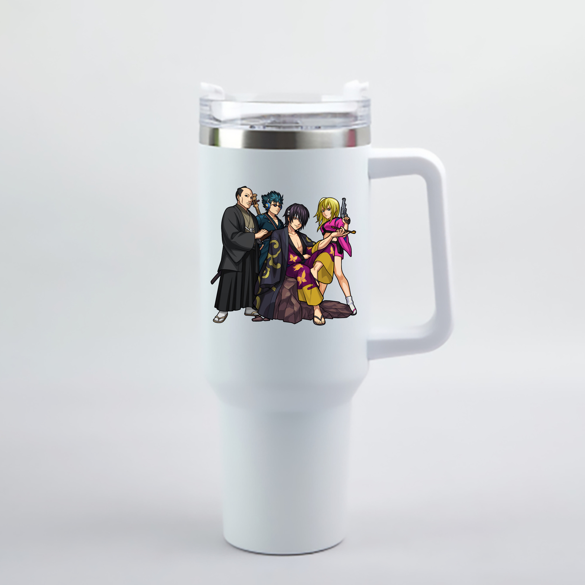 （画像用） ぎんたま 坂田銀時（さかたぎんとき） 神楽 志村新八（しむら しんぱち） GINTAMA Sakata Gintoki Kagura Shimura Shinpachi 1200mL車用タンブラー - クリスタルステッカー（プラスチックストロー付き）