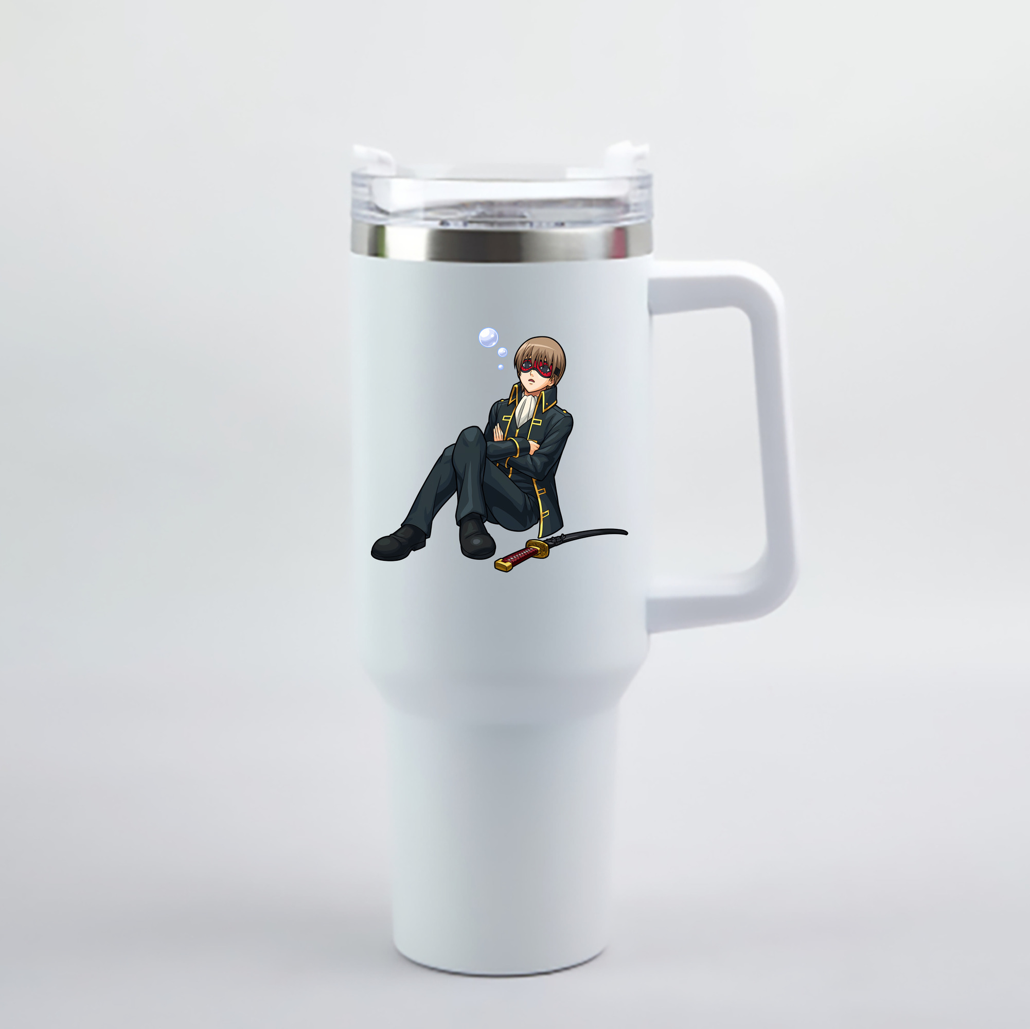 （画像用） ぎんたま 坂田銀時（さかたぎんとき） 神楽 志村新八（しむら しんぱち） GINTAMA Sakata Gintoki Kagura Shimura Shinpachi 1200mL車用タンブラー - クリスタルステッカー（プラスチックストロー付き）