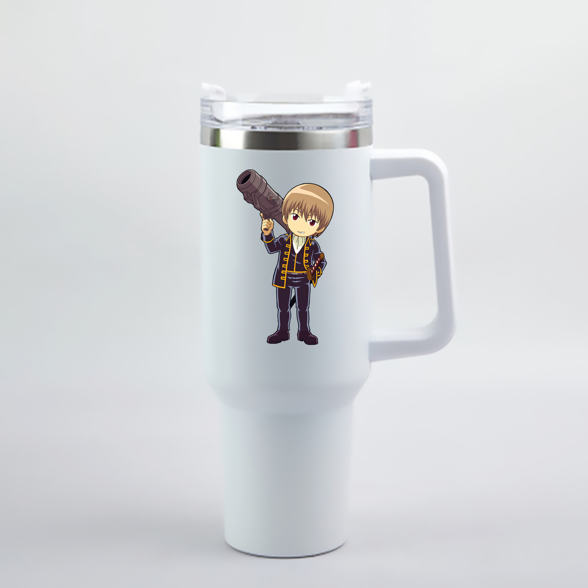 （画像用） ぎんたま 坂田銀時（さかたぎんとき） 神楽 志村新八（しむら しんぱち） GINTAMA Sakata Gintoki Kagura Shimura Shinpachi 1200mL車用タンブラー - クリスタルステッカー（プラスチックストロー付き）