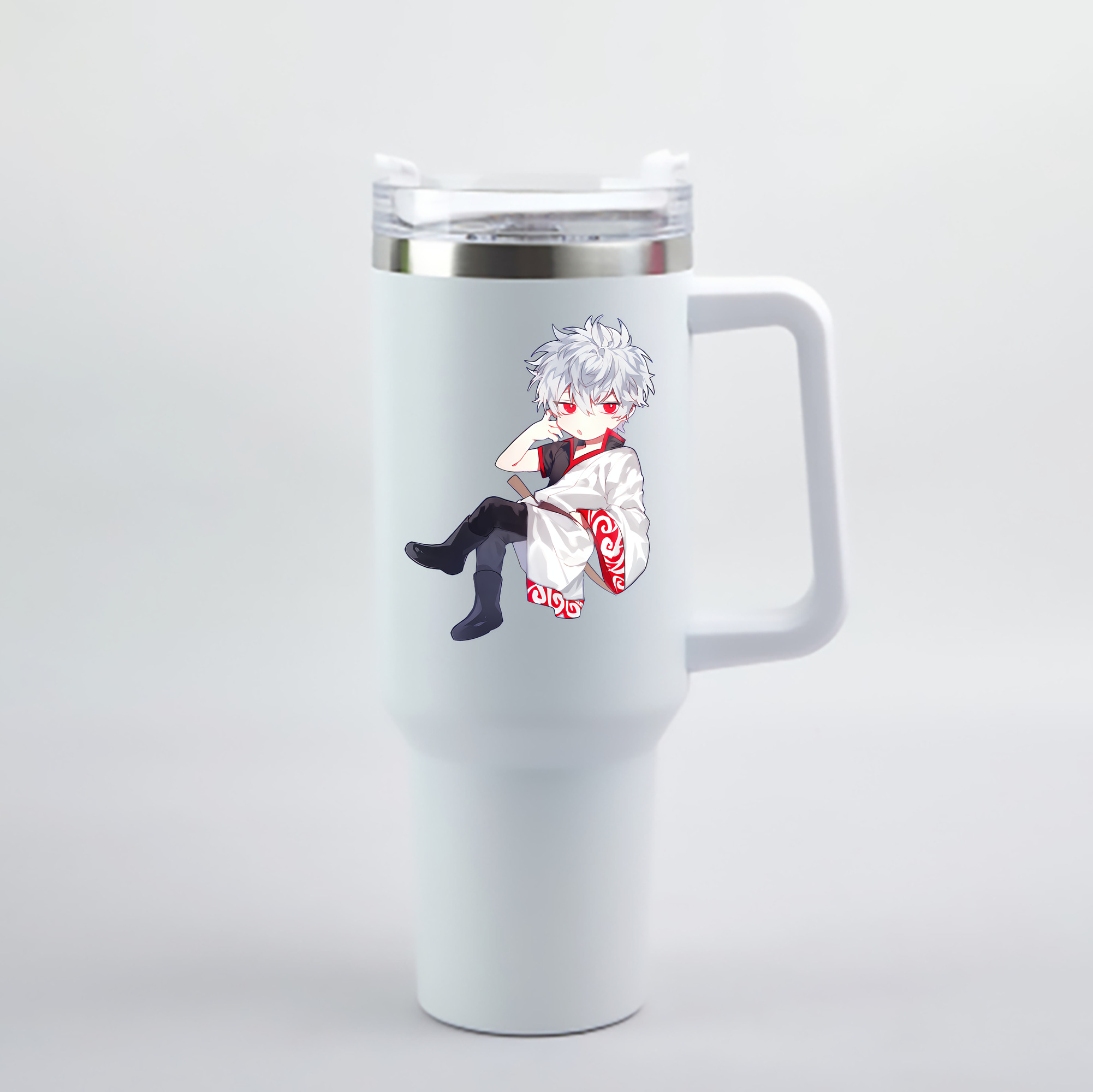 （画像用） ぎんたま 坂田銀時（さかたぎんとき） 神楽 志村新八（しむら しんぱち） GINTAMA Sakata Gintoki Kagura Shimura Shinpachi 1200mL車用タンブラー - クリスタルステッカー（プラスチックストロー付き）