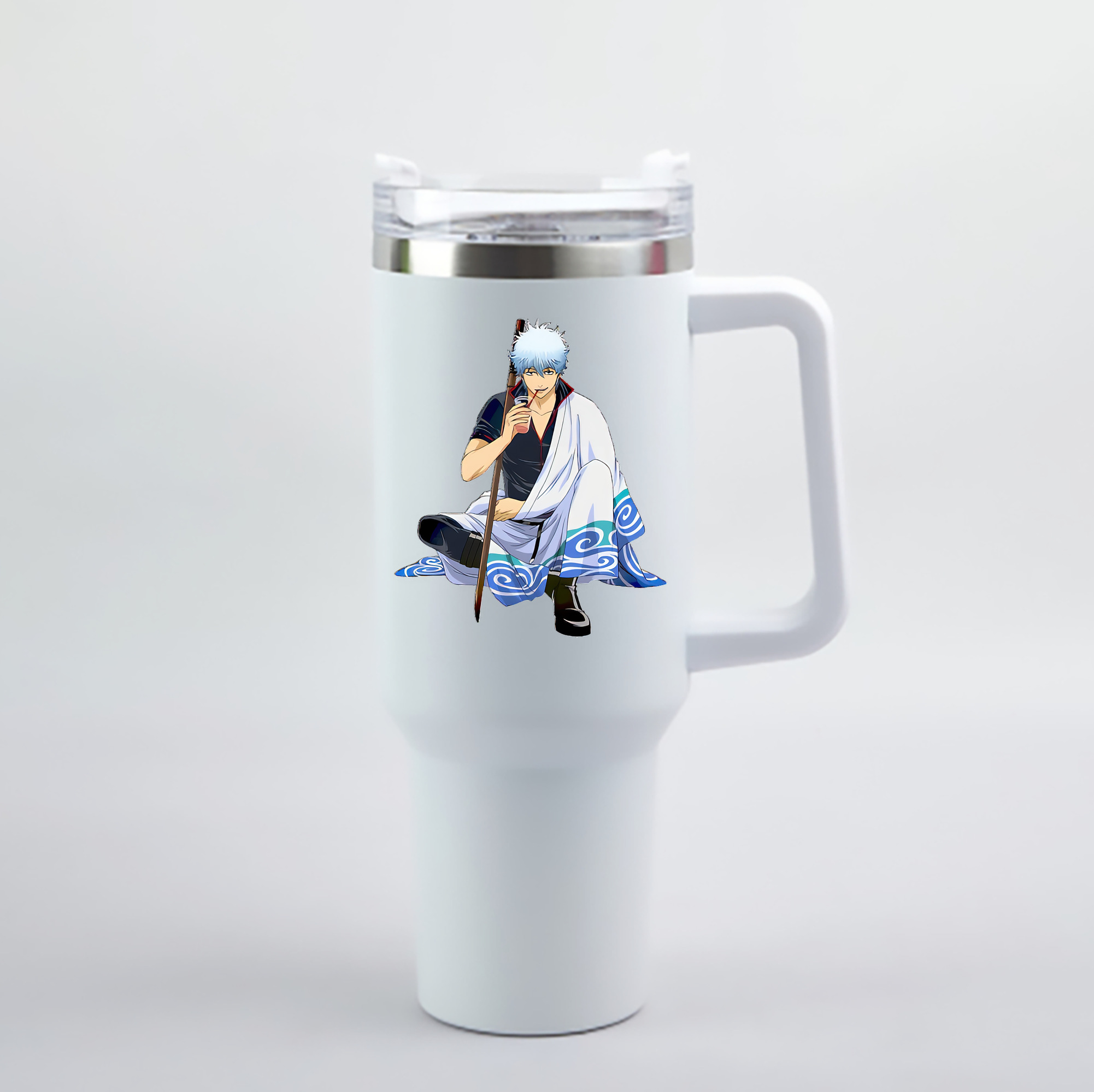 （画像用） ぎんたま 坂田銀時（さかたぎんとき） 神楽 志村新八（しむら しんぱち） GINTAMA Sakata Gintoki Kagura Shimura Shinpachi 1200mL車用タンブラー - クリスタルステッカー（プラスチックストロー付き）