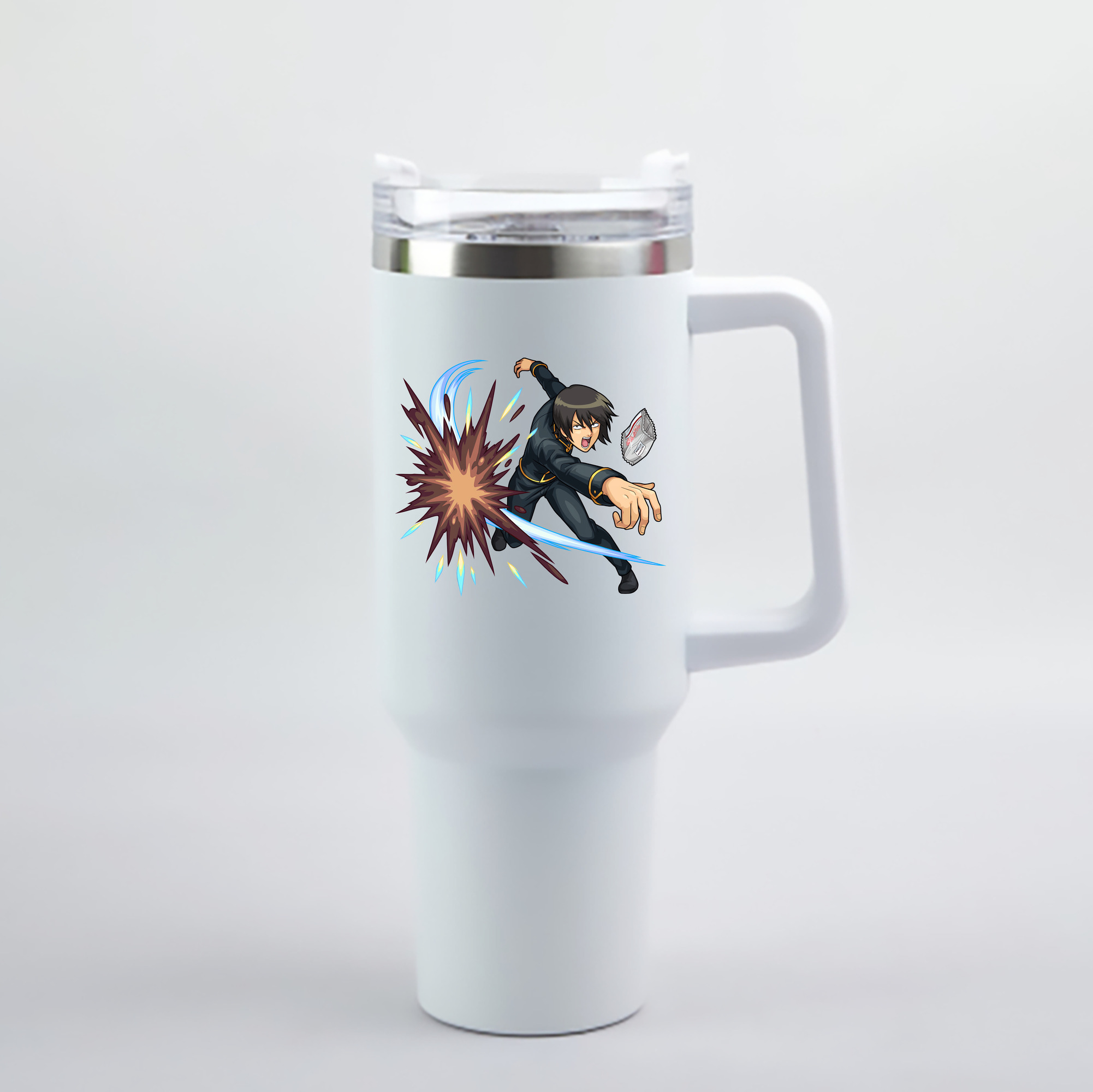 （画像用） ぎんたま 坂田銀時（さかたぎんとき） 神楽 志村新八（しむら しんぱち） GINTAMA Sakata Gintoki Kagura Shimura Shinpachi 1200mL車用タンブラー - クリスタルステッカー（プラスチックストロー付き）
