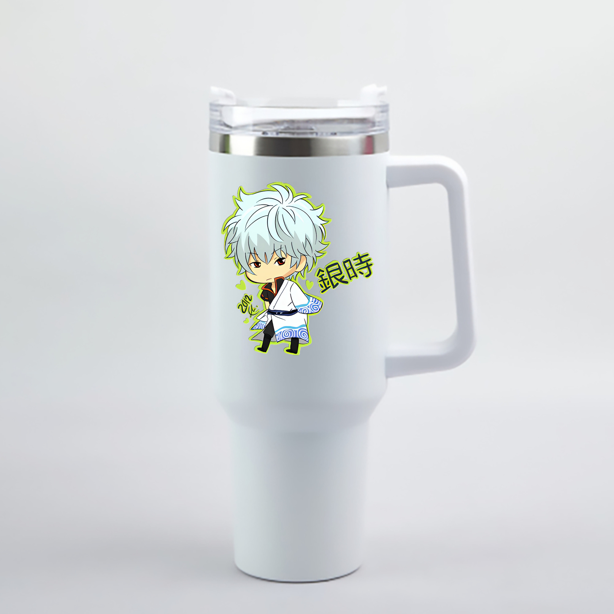 （画像用） ぎんたま 坂田銀時（さかたぎんとき） 神楽 志村新八（しむら しんぱち） GINTAMA Sakata Gintoki Kagura Shimura Shinpachi 1200mL車用タンブラー - クリスタルステッカー（プラスチックストロー付き）