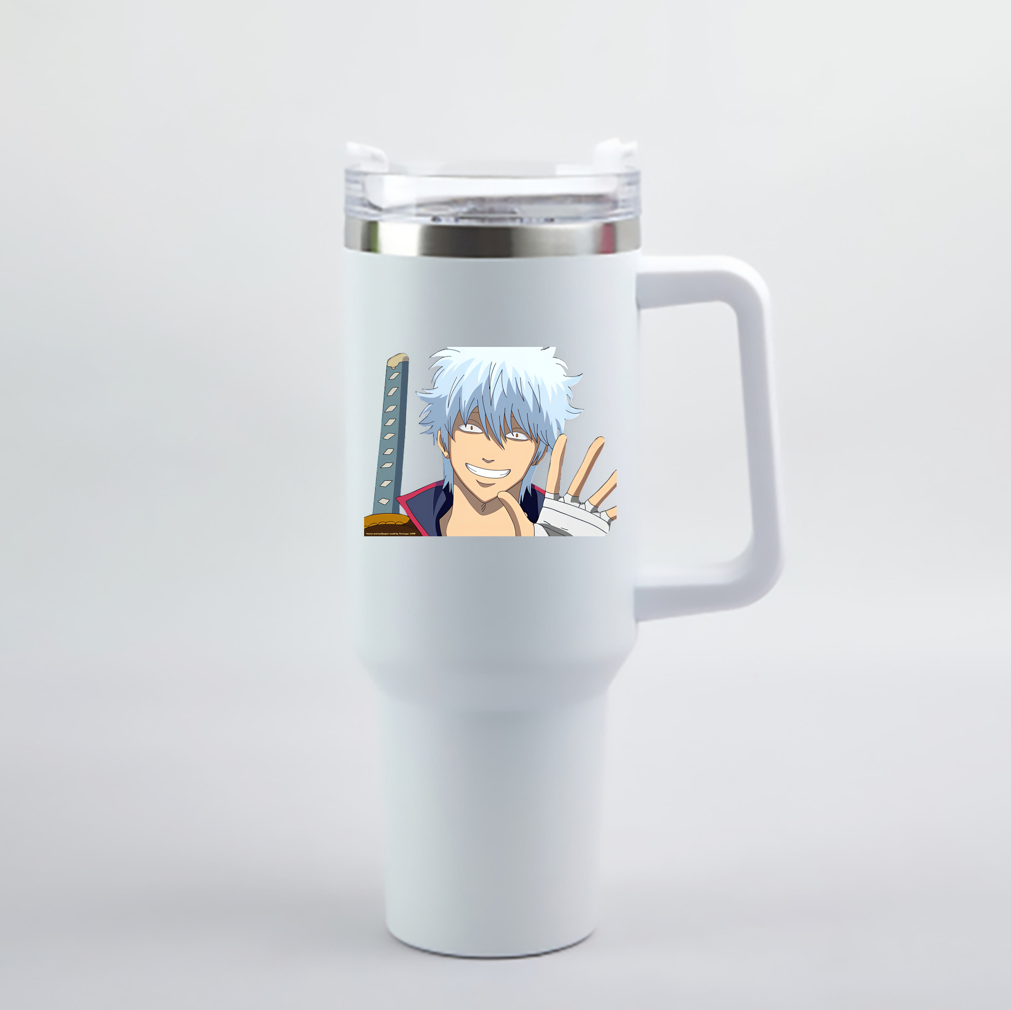 （画像用） ぎんたま 坂田銀時（さかたぎんとき） 神楽 志村新八（しむら しんぱち） GINTAMA Sakata Gintoki Kagura Shimura Shinpachi 1200mL車用タンブラー - クリスタルステッカー（プラスチックストロー付き）