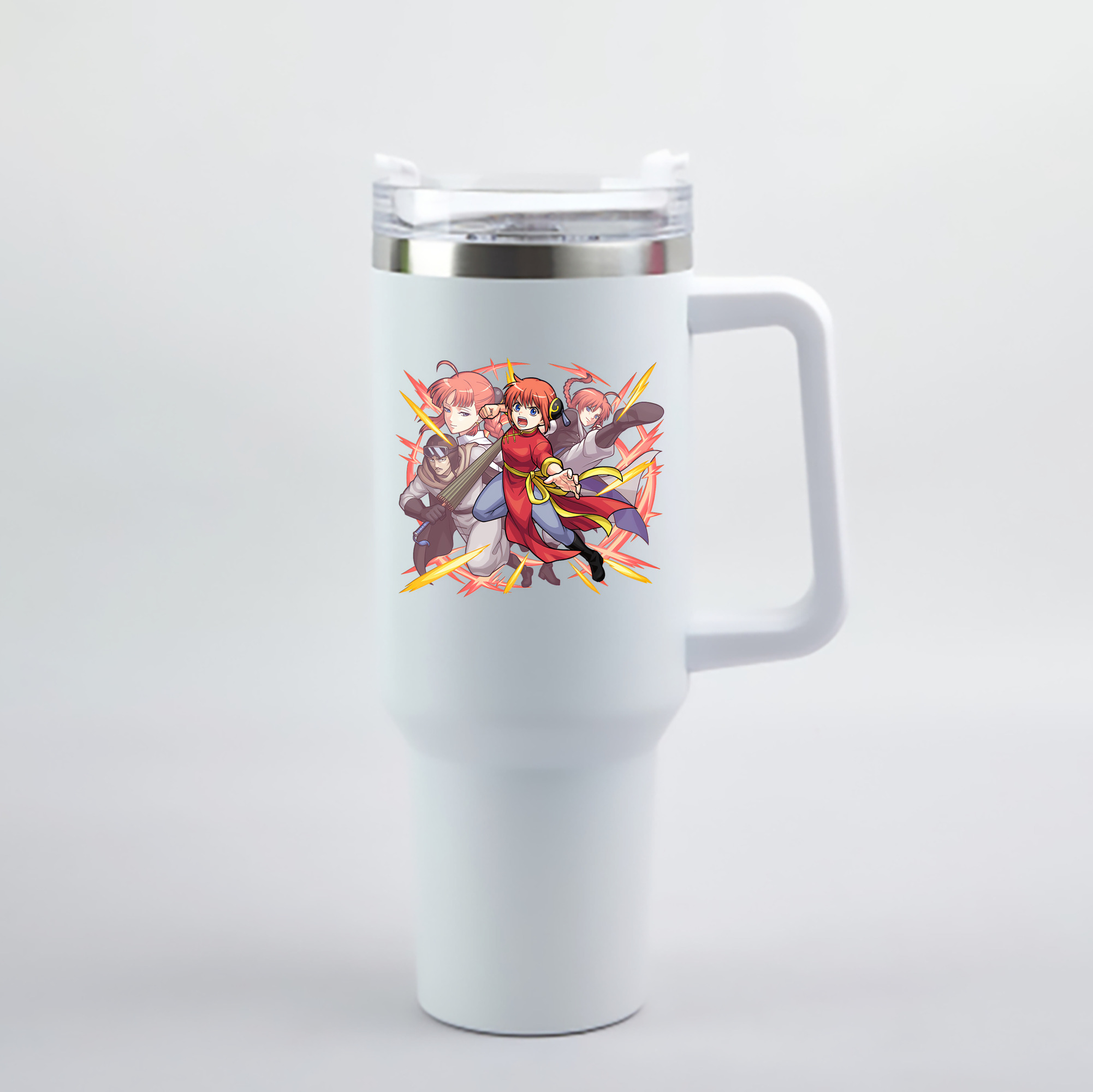 （画像用） ぎんたま 坂田銀時（さかたぎんとき） 神楽 志村新八（しむら しんぱち） GINTAMA Sakata Gintoki Kagura Shimura Shinpachi 1200mL車用タンブラー - クリスタルステッカー（プラスチックストロー付き）
