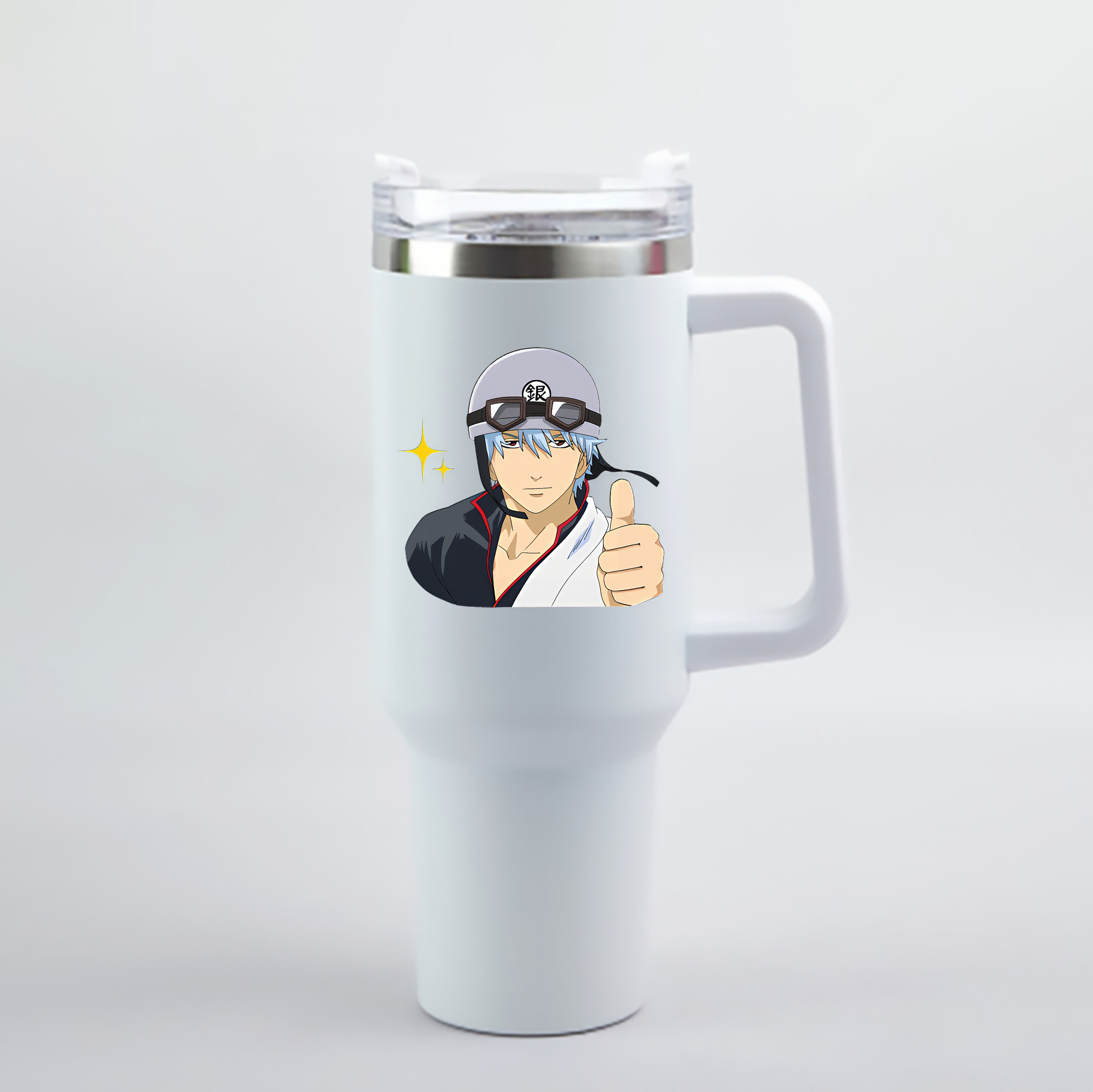 （画像用） ぎんたま 坂田銀時（さかたぎんとき） 神楽 志村新八（しむら しんぱち） GINTAMA Sakata Gintoki Kagura Shimura Shinpachi 1200mL車用タンブラー - クリスタルステッカー（プラスチックストロー付き）