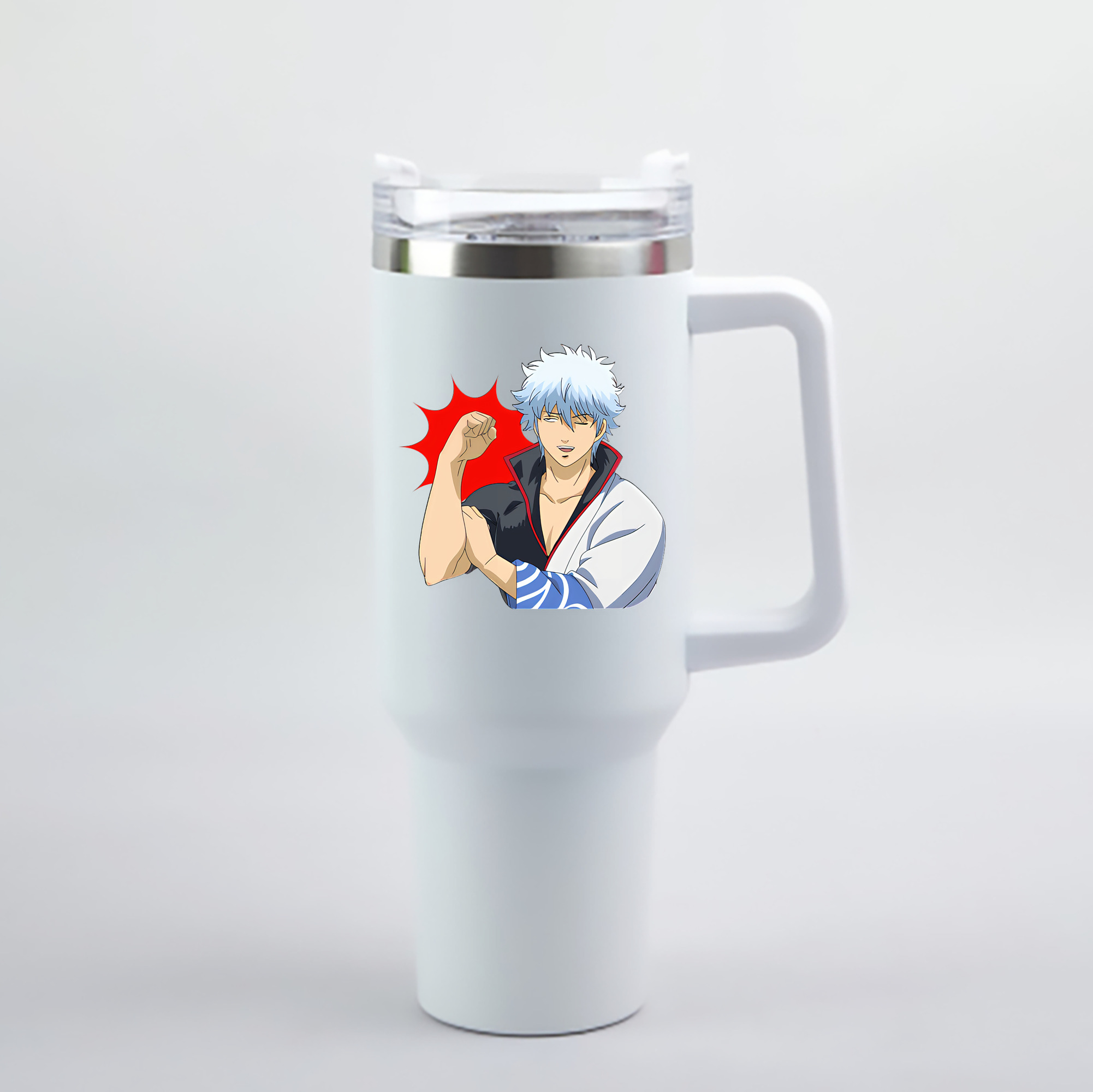 （画像用） ぎんたま 坂田銀時（さかたぎんとき） 神楽 志村新八（しむら しんぱち） GINTAMA Sakata Gintoki Kagura Shimura Shinpachi 1200mL車用タンブラー - クリスタルステッカー（プラスチックストロー付き）