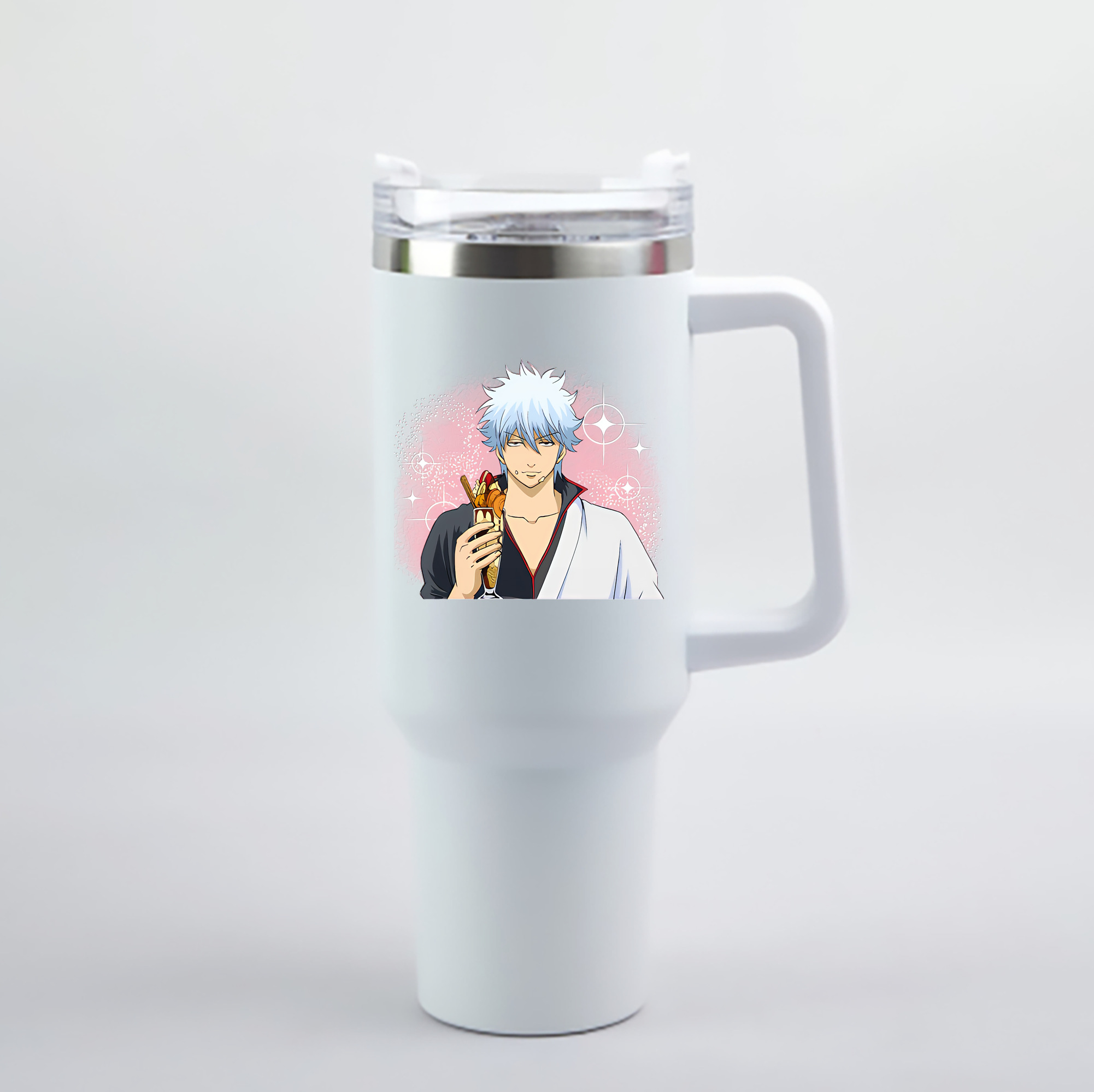 （画像用） ぎんたま 坂田銀時（さかたぎんとき） 神楽 志村新八（しむら しんぱち） GINTAMA Sakata Gintoki Kagura Shimura Shinpachi 1200mL車用タンブラー - クリスタルステッカー（プラスチックストロー付き）
