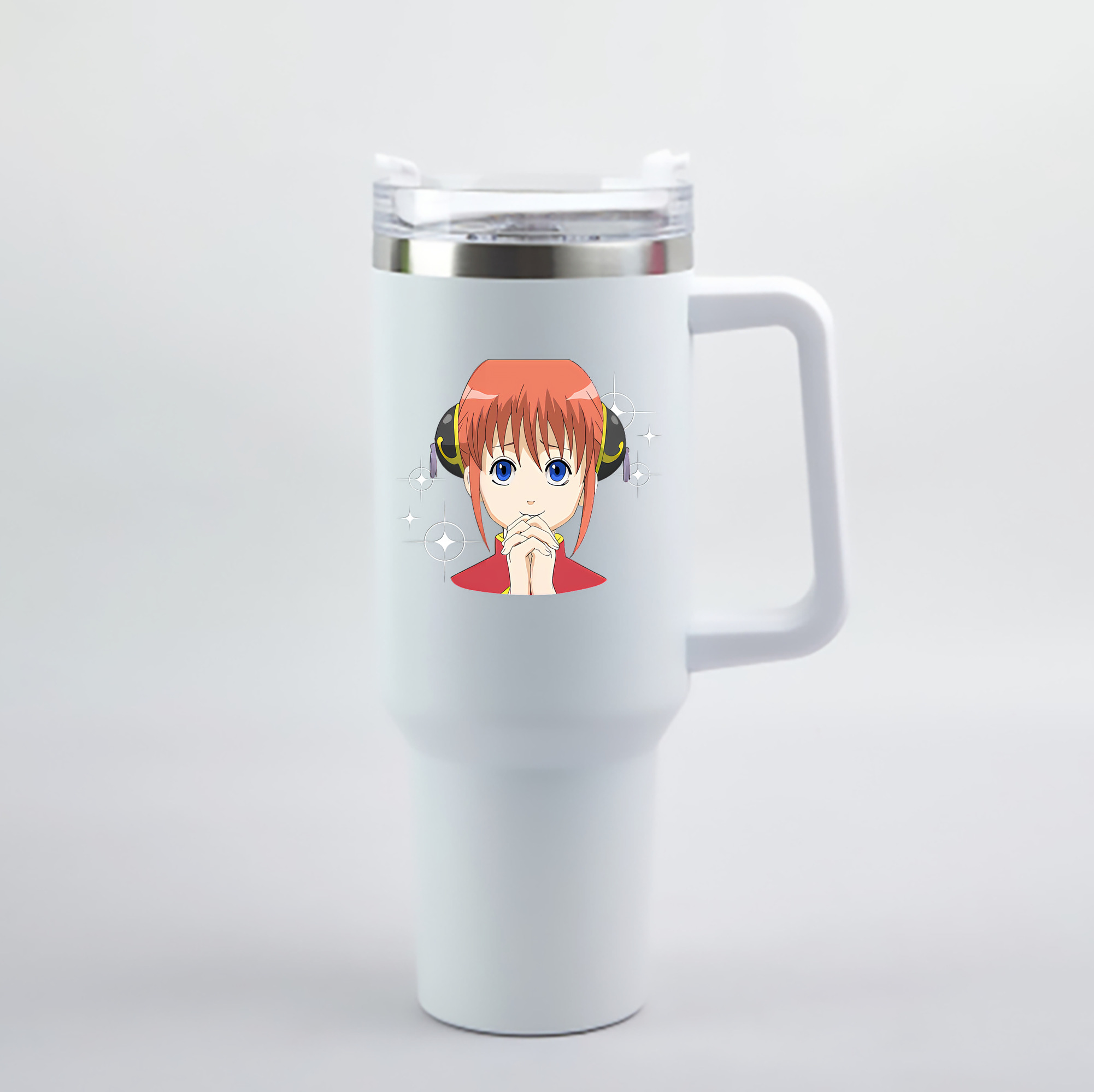 （画像用） ぎんたま 坂田銀時（さかたぎんとき） 神楽 志村新八（しむら しんぱち） GINTAMA Sakata Gintoki Kagura Shimura Shinpachi 1200mL車用タンブラー - クリスタルステッカー（プラスチックストロー付き）