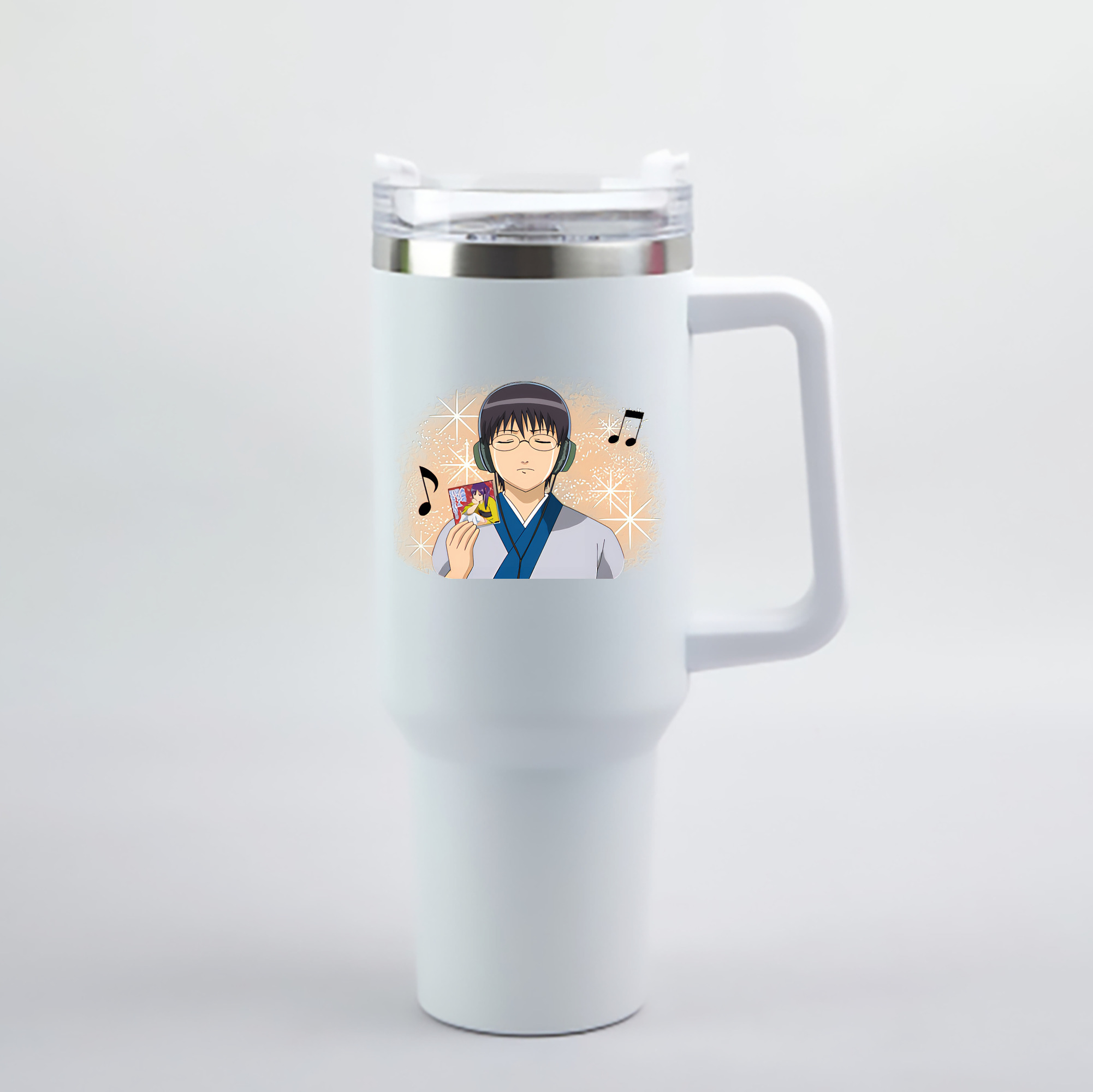 （画像用） ぎんたま 坂田銀時（さかたぎんとき） 神楽 志村新八（しむら しんぱち） GINTAMA Sakata Gintoki Kagura Shimura Shinpachi 1200mL車用タンブラー - クリスタルステッカー（プラスチックストロー付き）