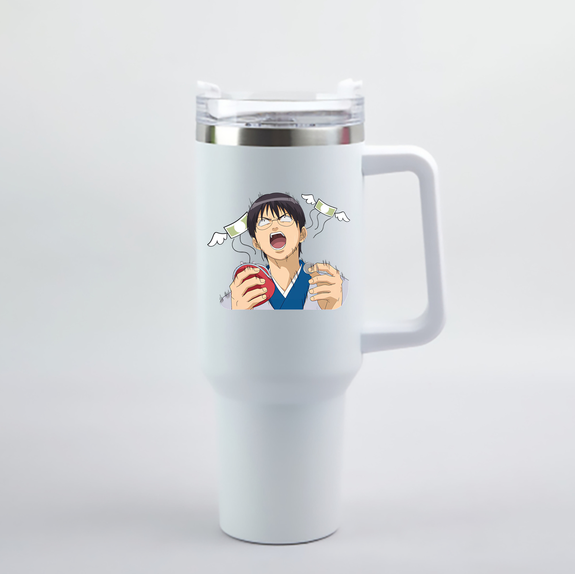 （画像用） ぎんたま 坂田銀時（さかたぎんとき） 神楽 志村新八（しむら しんぱち） GINTAMA Sakata Gintoki Kagura Shimura Shinpachi 1200mL車用タンブラー - クリスタルステッカー（プラスチックストロー付き）