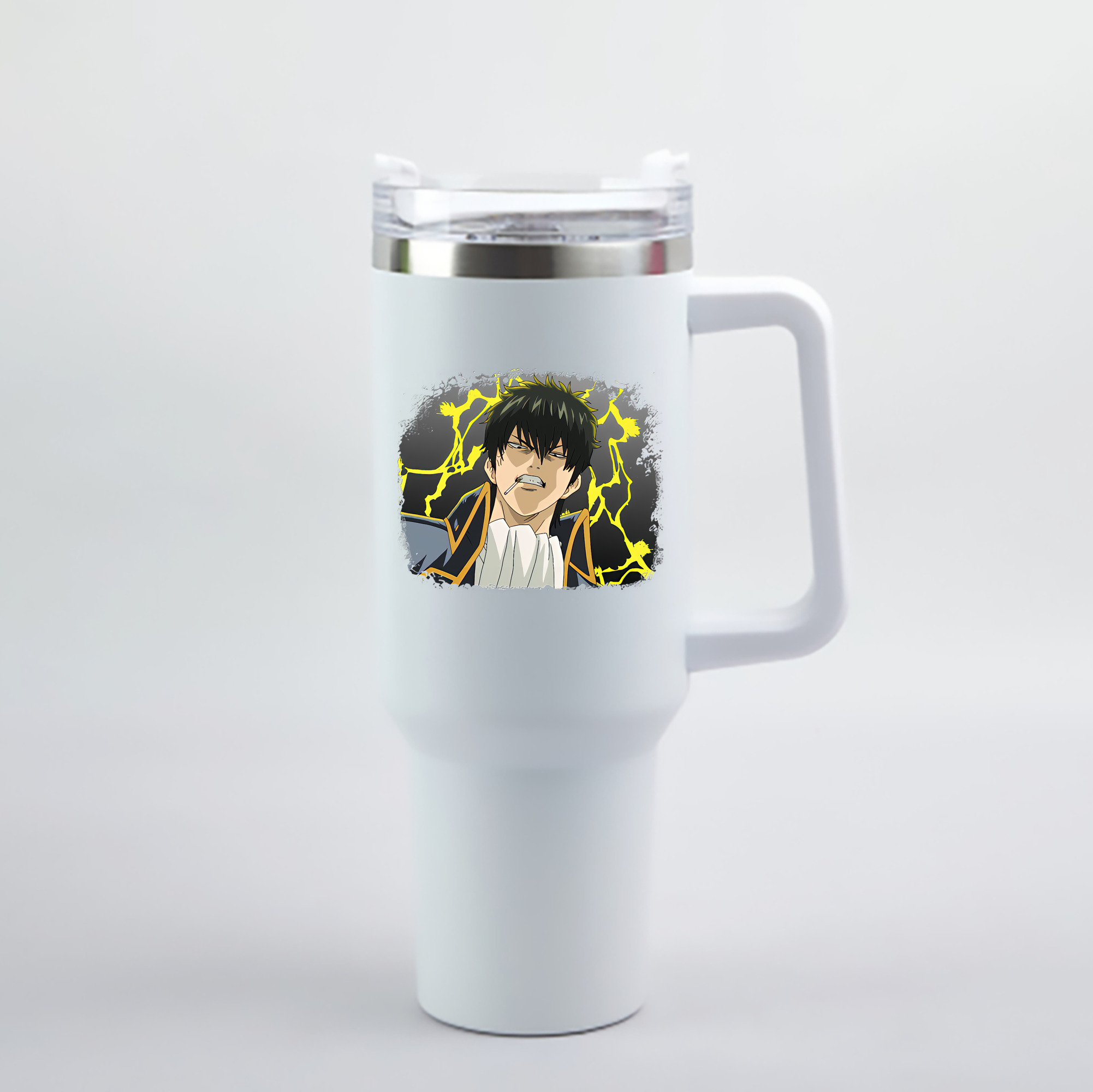 （画像用） ぎんたま 坂田銀時（さかたぎんとき） 神楽 志村新八（しむら しんぱち） GINTAMA Sakata Gintoki Kagura Shimura Shinpachi 1200mL車用タンブラー - クリスタルステッカー（プラスチックストロー付き）