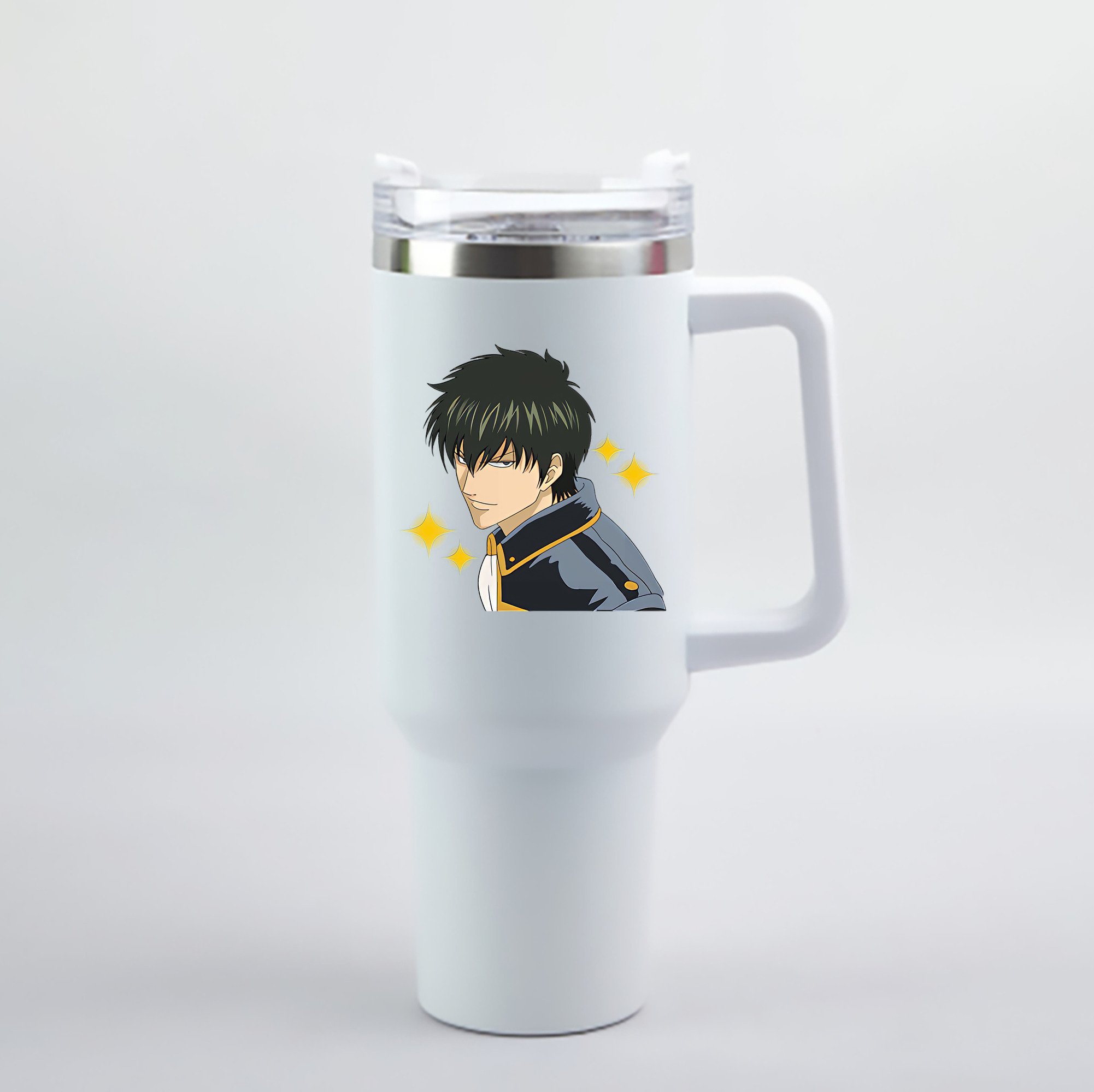 （画像用） ぎんたま 坂田銀時（さかたぎんとき） 神楽 志村新八（しむら しんぱち） GINTAMA Sakata Gintoki Kagura Shimura Shinpachi 1200mL車用タンブラー - クリスタルステッカー（プラスチックストロー付き）