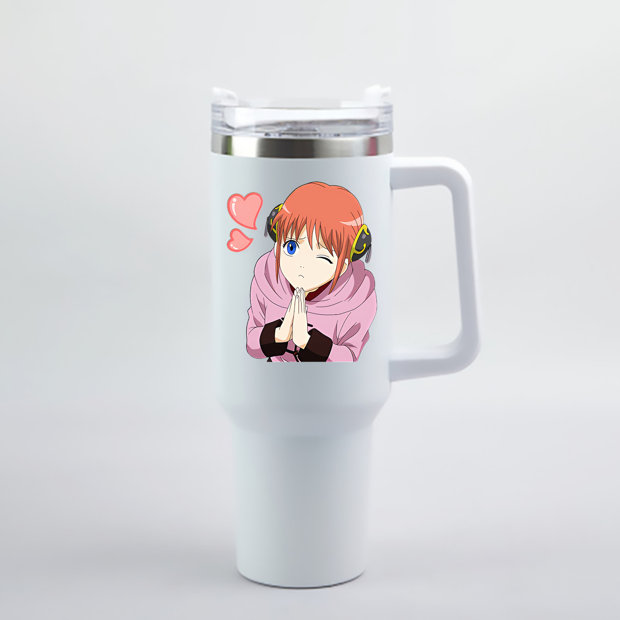 （画像用） ぎんたま 坂田銀時（さかたぎんとき） 神楽 志村新八（しむら しんぱち） GINTAMA Sakata Gintoki Kagura Shimura Shinpachi 1200mL車用タンブラー - クリスタルステッカー（プラスチックストロー付き）