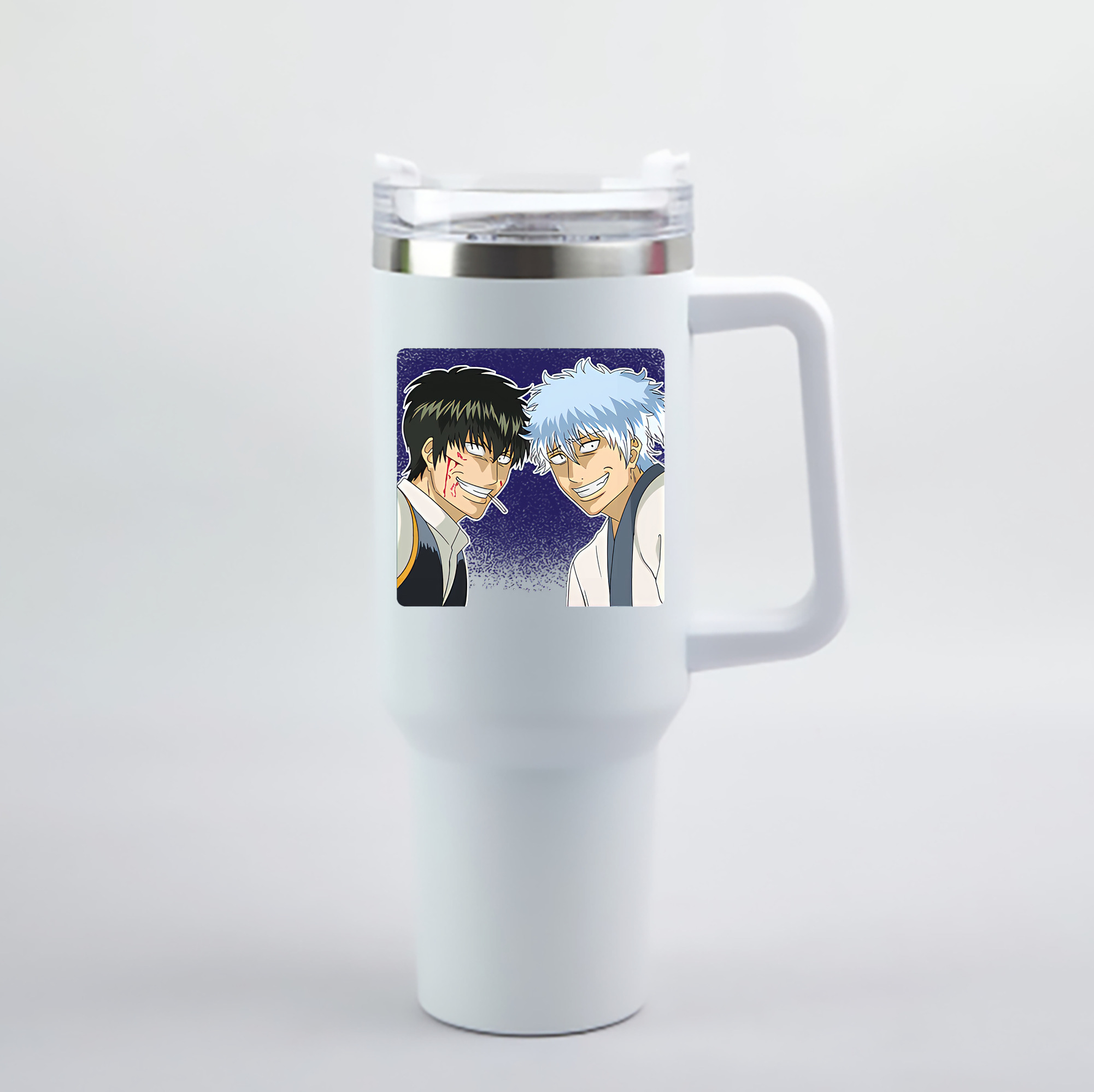 （画像用） ぎんたま 坂田銀時（さかたぎんとき） 神楽 志村新八（しむら しんぱち） GINTAMA Sakata Gintoki Kagura Shimura Shinpachi 1200mL車用タンブラー - クリスタルステッカー（プラスチックストロー付き）