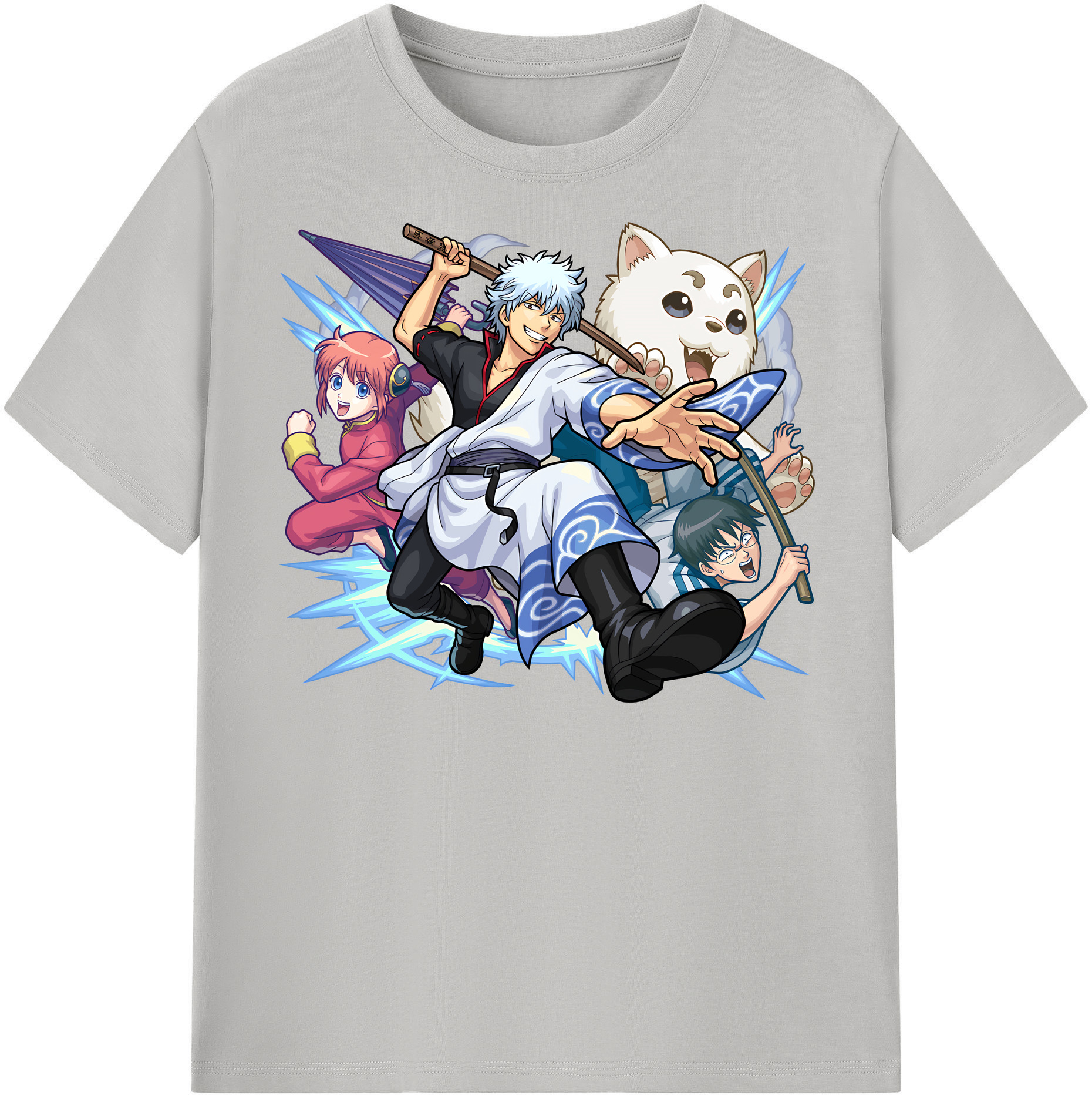 （画像用） ぎんたま 坂田銀時（さかたぎんとき） 神楽 志村新八（しむら しんぱち） GINTAMA Sakata Gintoki Kagura Shimura Shinpachi 綿100％半袖Tシャツ（フロントプリント）