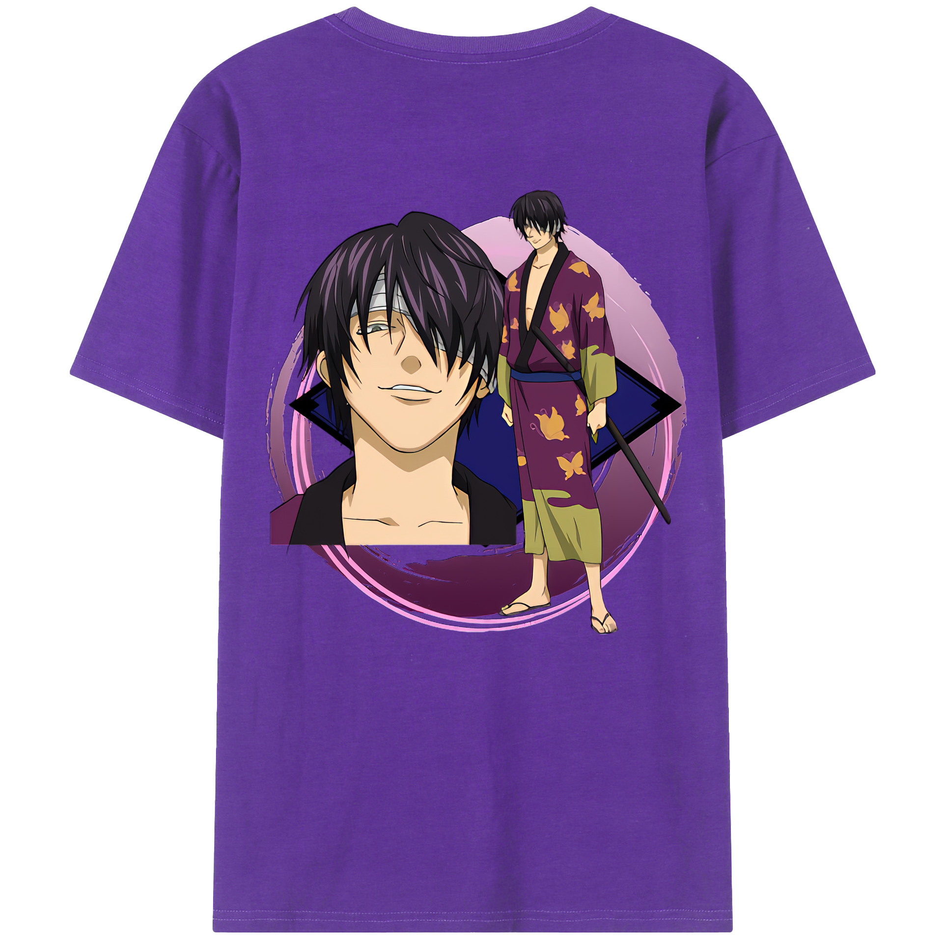 （画像用） ぎんたま 坂田銀時（さかたぎんとき） 神楽 志村新八（しむら しんぱち） GINTAMA Sakata Gintoki Kagura Shimura Shinpachi 綿100％半袖Tシャツ（背面プリント）