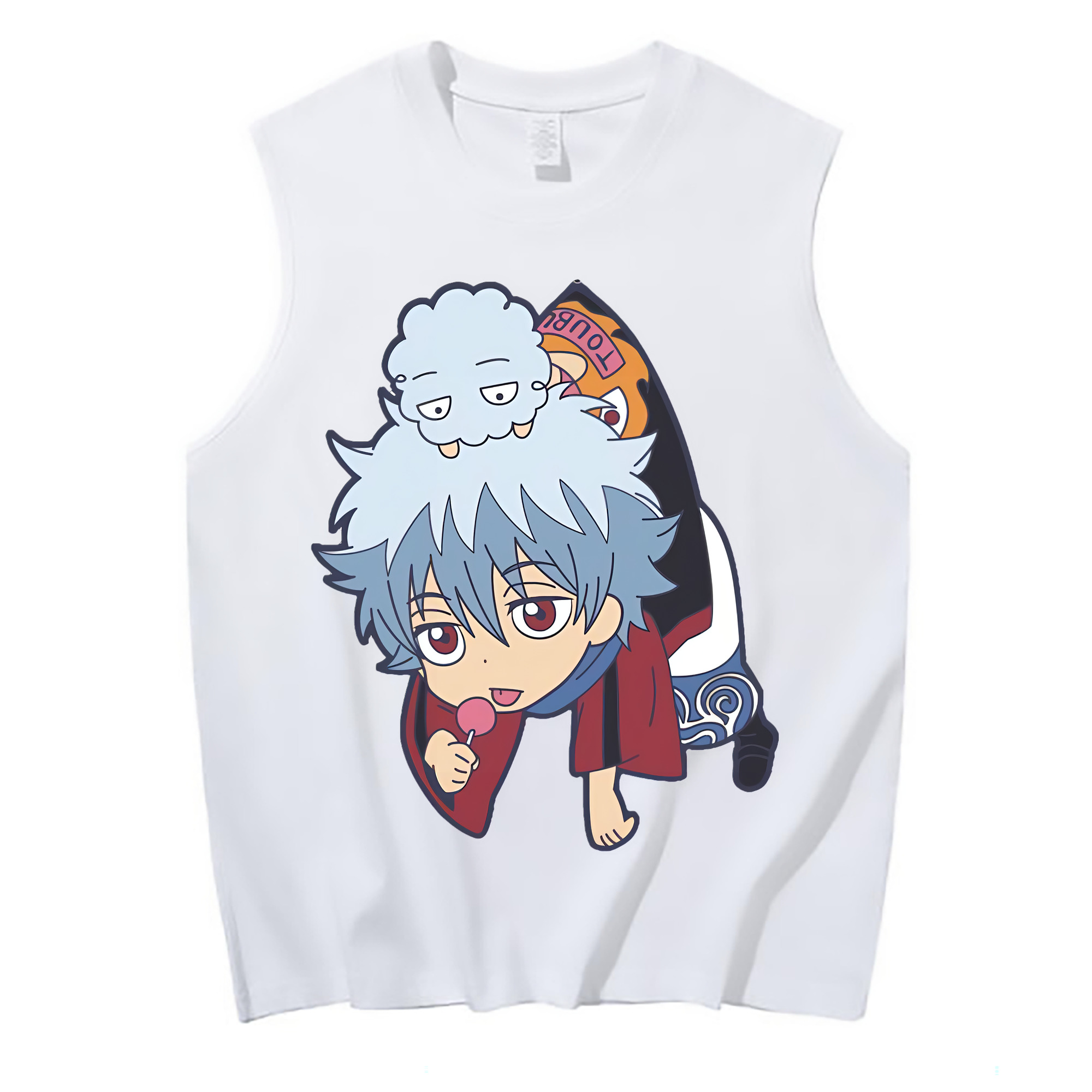 （画像用） ぎんたま 坂田銀時（さかたぎんとき） 神楽 志村新八（しむら しんぱち） GINTAMA Sakata Gintoki Kagura Shimura Shinpachi コットン100％タンクトップ（フロントプリント）