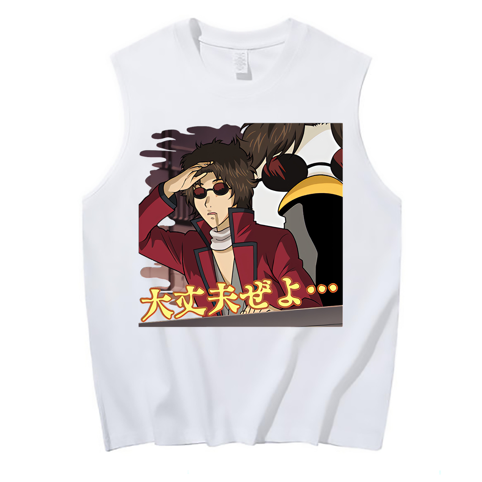 （画像用） ぎんたま 坂田銀時（さかたぎんとき） 神楽 志村新八（しむら しんぱち） GINTAMA Sakata Gintoki Kagura Shimura Shinpachi コットン100％タンクトップ（フロントプリント）