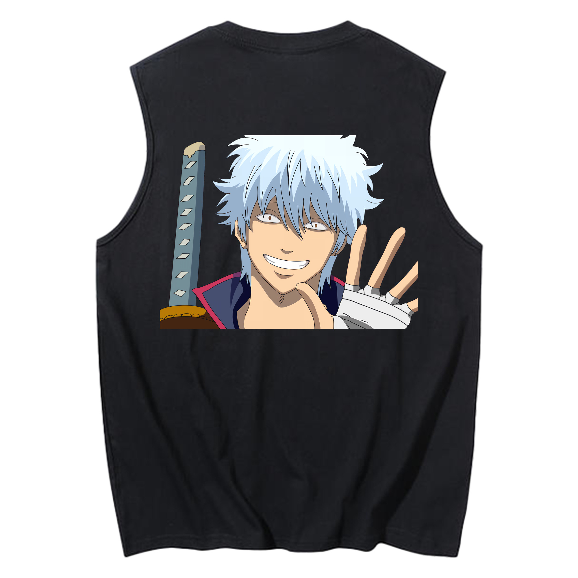 （画像用） ぎんたま 坂田銀時（さかたぎんとき） 神楽 志村新八（しむら しんぱち） GINTAMA Sakata Gintoki Kagura Shimura Shinpachi コットン100％タンクトップ（背面プリント）