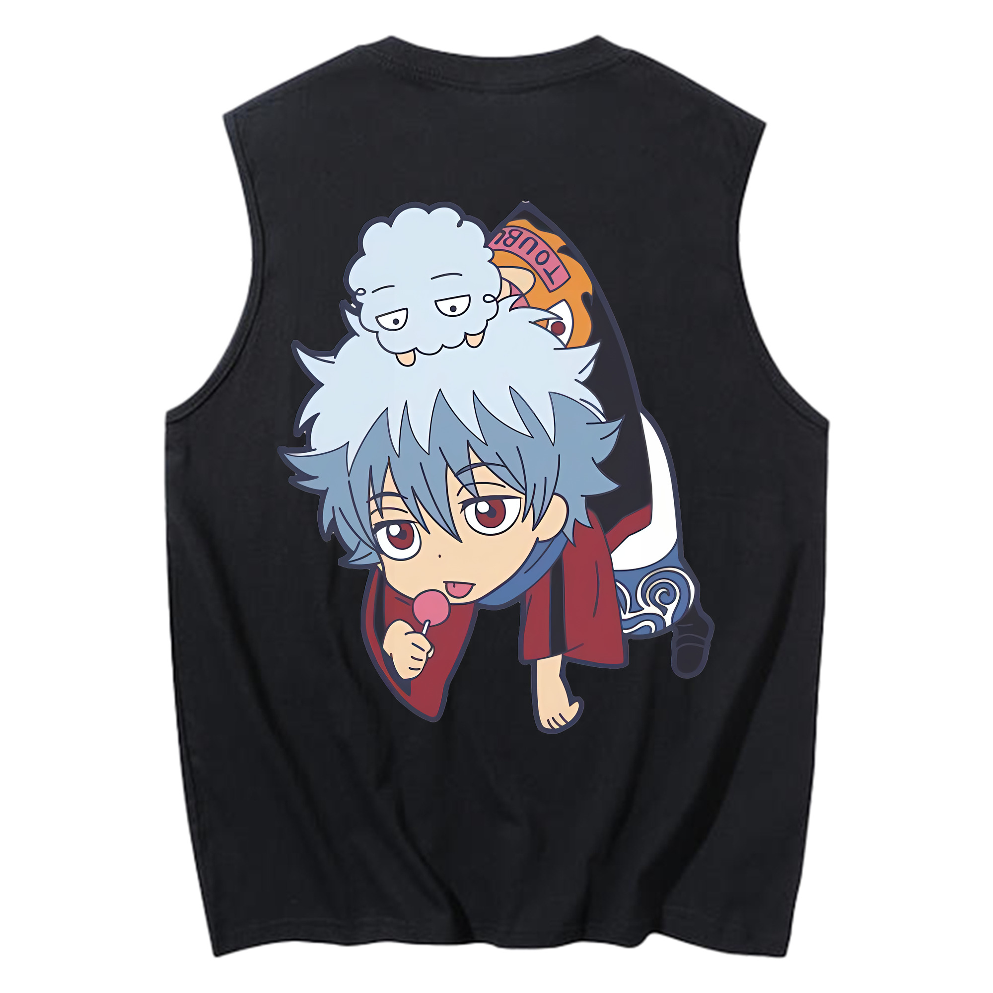 （画像用） ぎんたま 坂田銀時（さかたぎんとき） 神楽 志村新八（しむら しんぱち） GINTAMA Sakata Gintoki Kagura Shimura Shinpachi コットン100％タンクトップ（背面プリント）