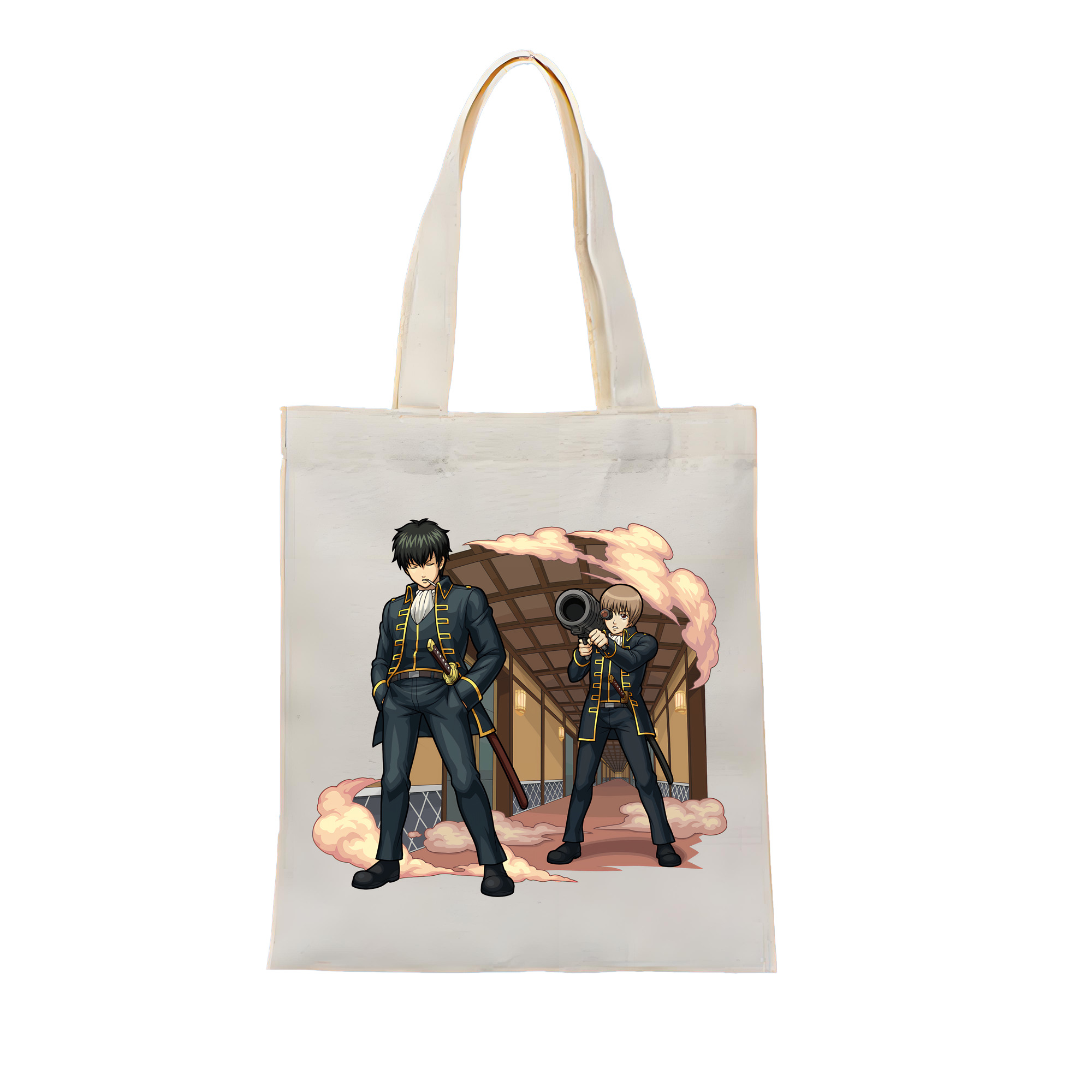 （画像用） ぎんたま 坂田銀時（さかたぎんとき） 神楽 志村新八（しむら しんぱち） GINTAMA Sakata Gintoki Kagura Shimura Shinpachi 縦型キャンバス生地手提げバッグ　トートバッグ