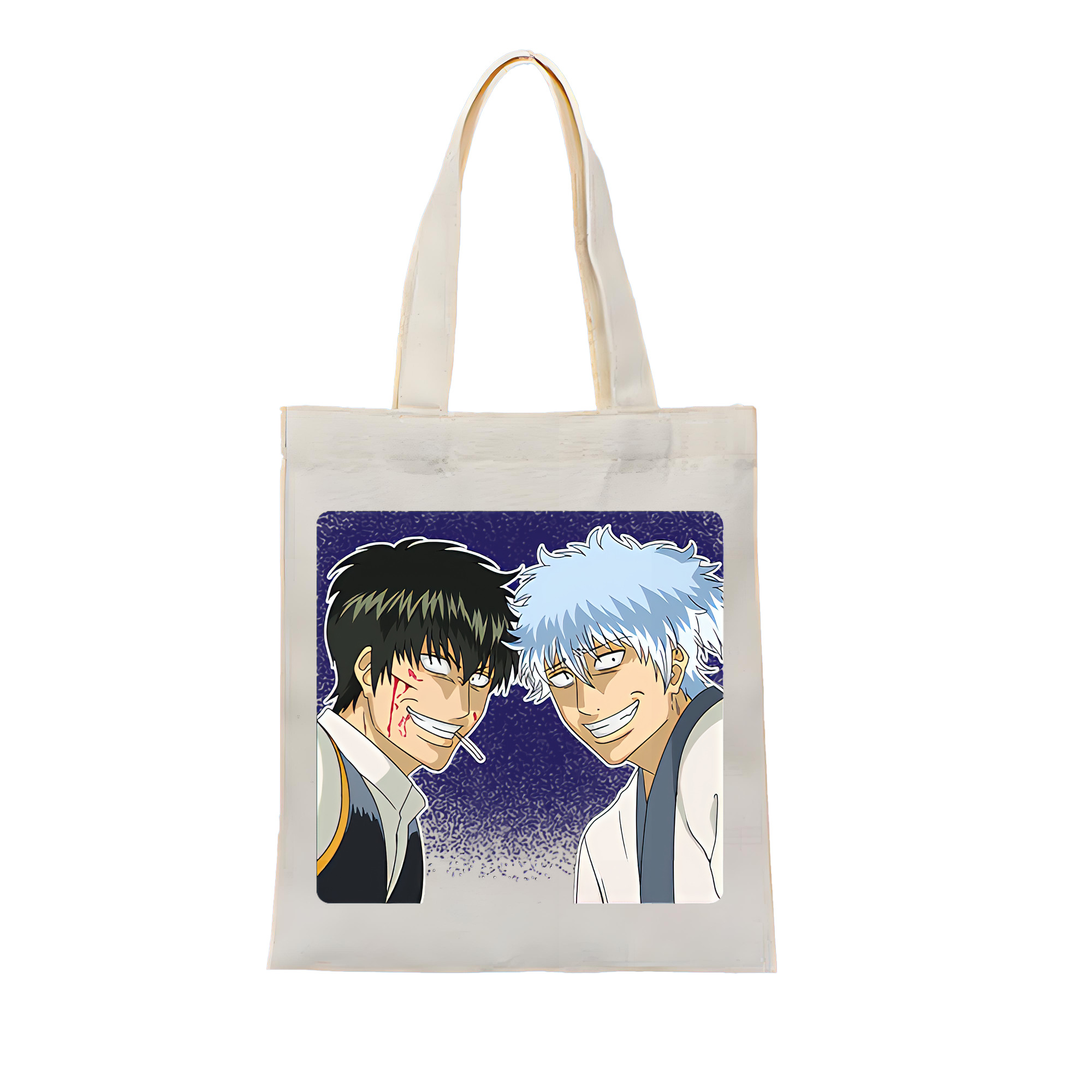 （画像用） ぎんたま 坂田銀時（さかたぎんとき） 神楽 志村新八（しむら しんぱち） GINTAMA Sakata Gintoki Kagura Shimura Shinpachi 縦型キャンバス生地手提げバッグ　トートバッグ