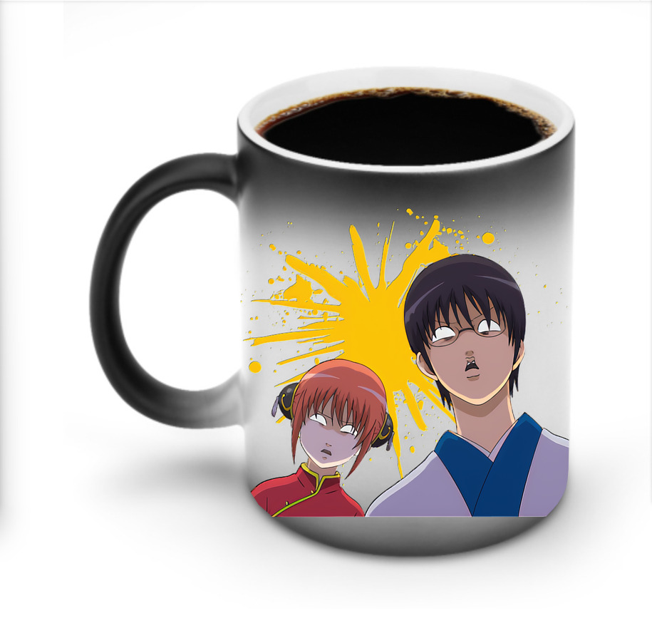 （画像用） ぎんたま 坂田銀時（さかたぎんとき） 神楽 志村新八（しむら しんぱち） GINTAMA Sakata Gintoki Kagura Shimura Shinpachi 温度変色マグカップ