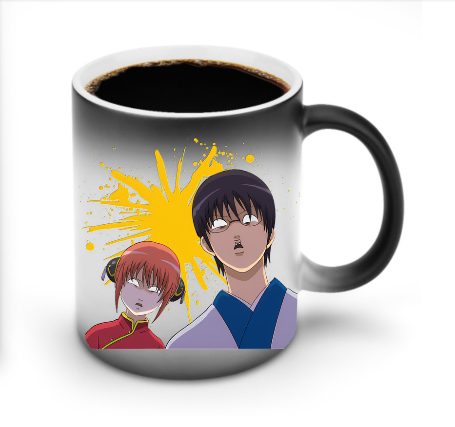 （画像用） ぎんたま 坂田銀時（さかたぎんとき） 神楽 志村新八（しむら しんぱち） GINTAMA Sakata Gintoki Kagura Shimura Shinpachi 温度変色マグカップ