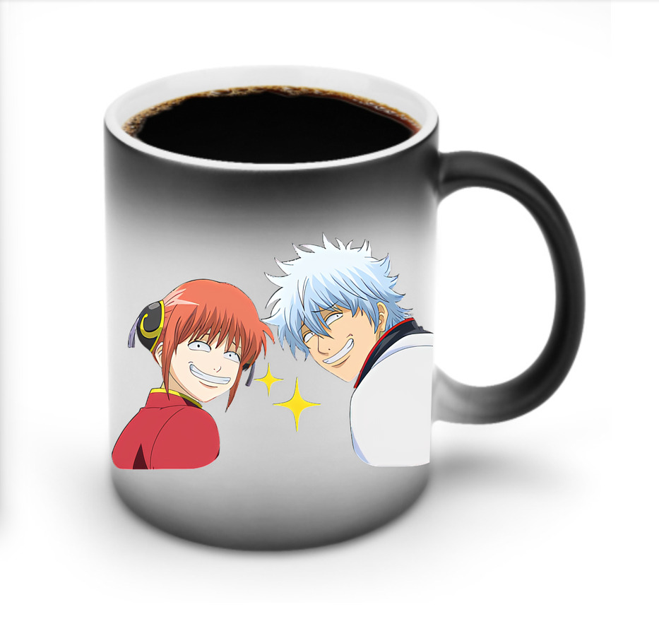 （画像用） ぎんたま 坂田銀時（さかたぎんとき） 神楽 志村新八（しむら しんぱち） GINTAMA Sakata Gintoki Kagura Shimura Shinpachi 温度変色マグカップ