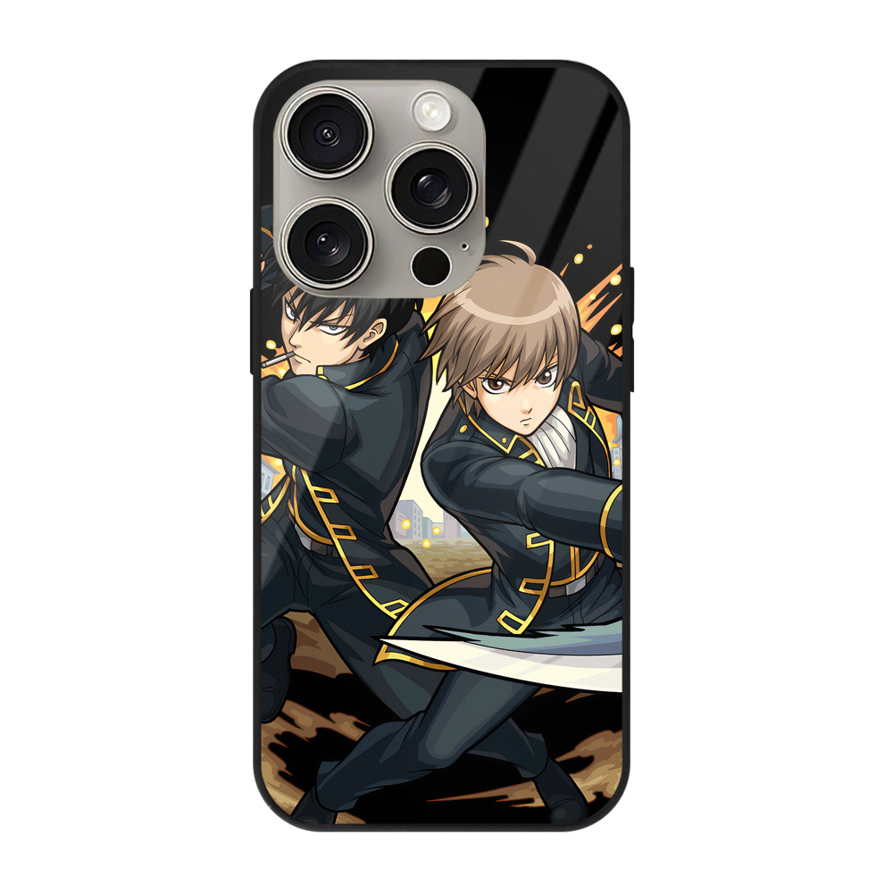 （画像用） ぎんたま 坂田銀時（さかたぎんとき） 神楽 志村新八（しむら しんぱち） GINTAMA Sakata Gintoki Kagura Shimura Shinpachi 【iPhone15Pro対応】スマホケース 耐衝撃＆黄変防止 背面ガラス