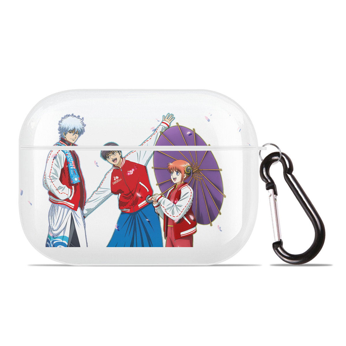 （画像用） ぎんたま 坂田銀時（さかたぎんとき） 神楽 志村新八（しむら しんぱち） GINTAMA Sakata Gintoki Kagura Shimura Shinpachi 【AirPods Pro用】ハードシェル保護ケース 耐衝撃・防指紋・カラビナ付き商品仕様