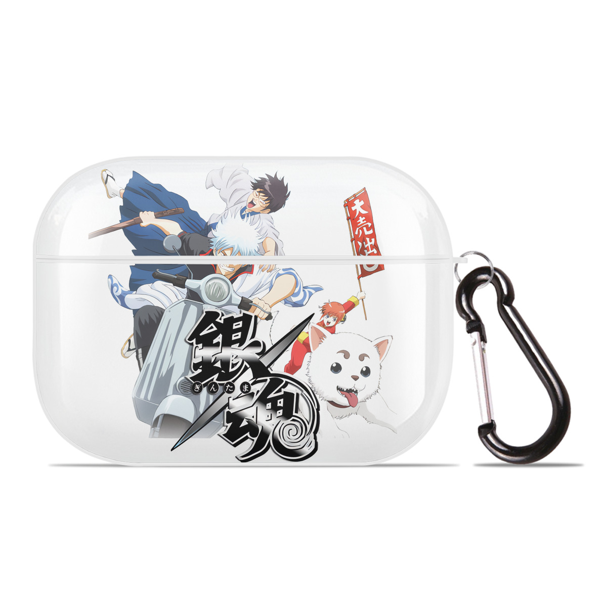 （画像用） ぎんたま 坂田銀時（さかたぎんとき） 神楽 志村新八（しむら しんぱち） GINTAMA Sakata Gintoki Kagura Shimura Shinpachi 【AirPods Pro用】ハードシェル保護ケース 耐衝撃・防指紋・カラビナ付き商品仕様