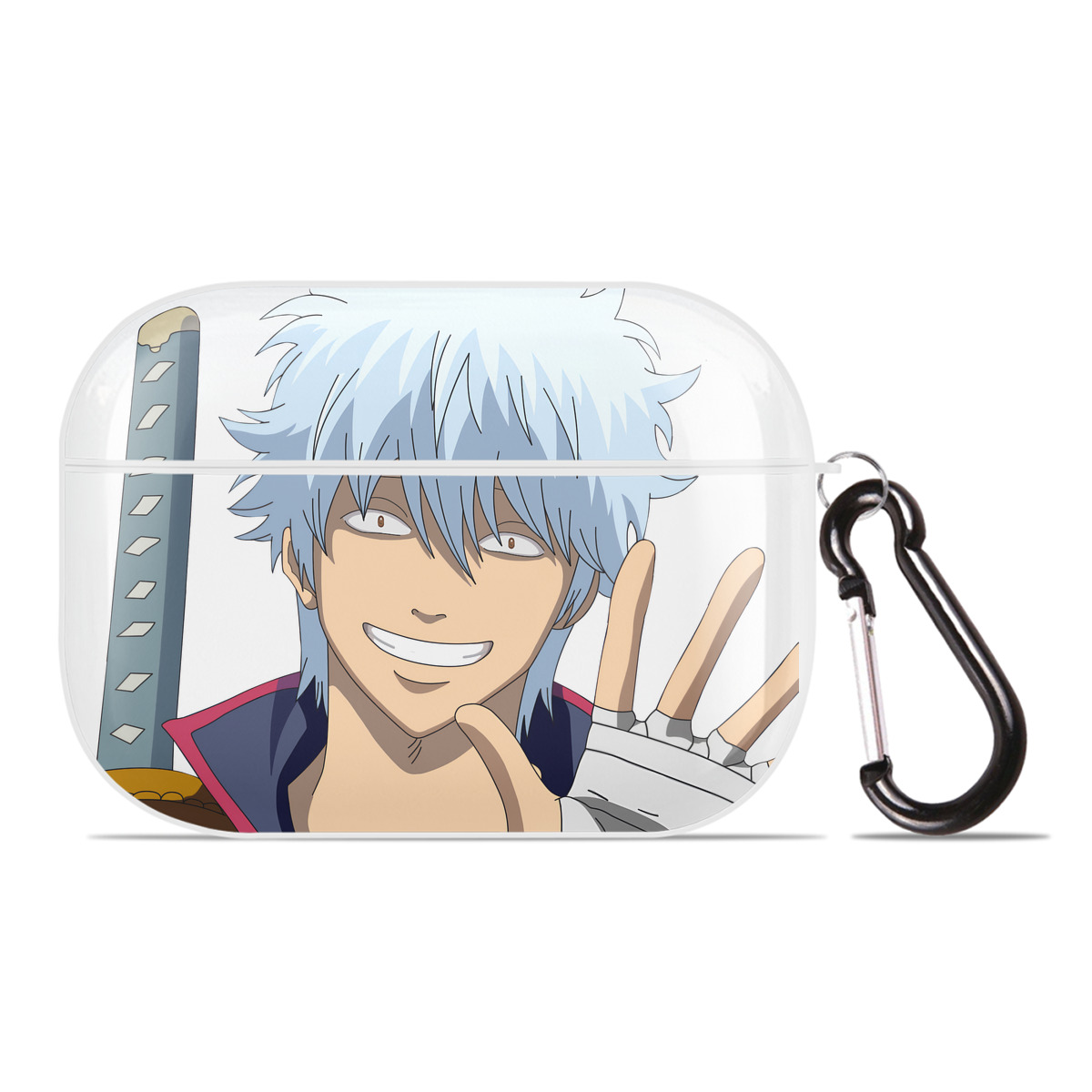 （画像用） ぎんたま 坂田銀時（さかたぎんとき） 神楽 志村新八（しむら しんぱち） GINTAMA Sakata Gintoki Kagura Shimura Shinpachi 【AirPods Pro用】ハードシェル保護ケース 耐衝撃・防指紋・カラビナ付き商品仕様